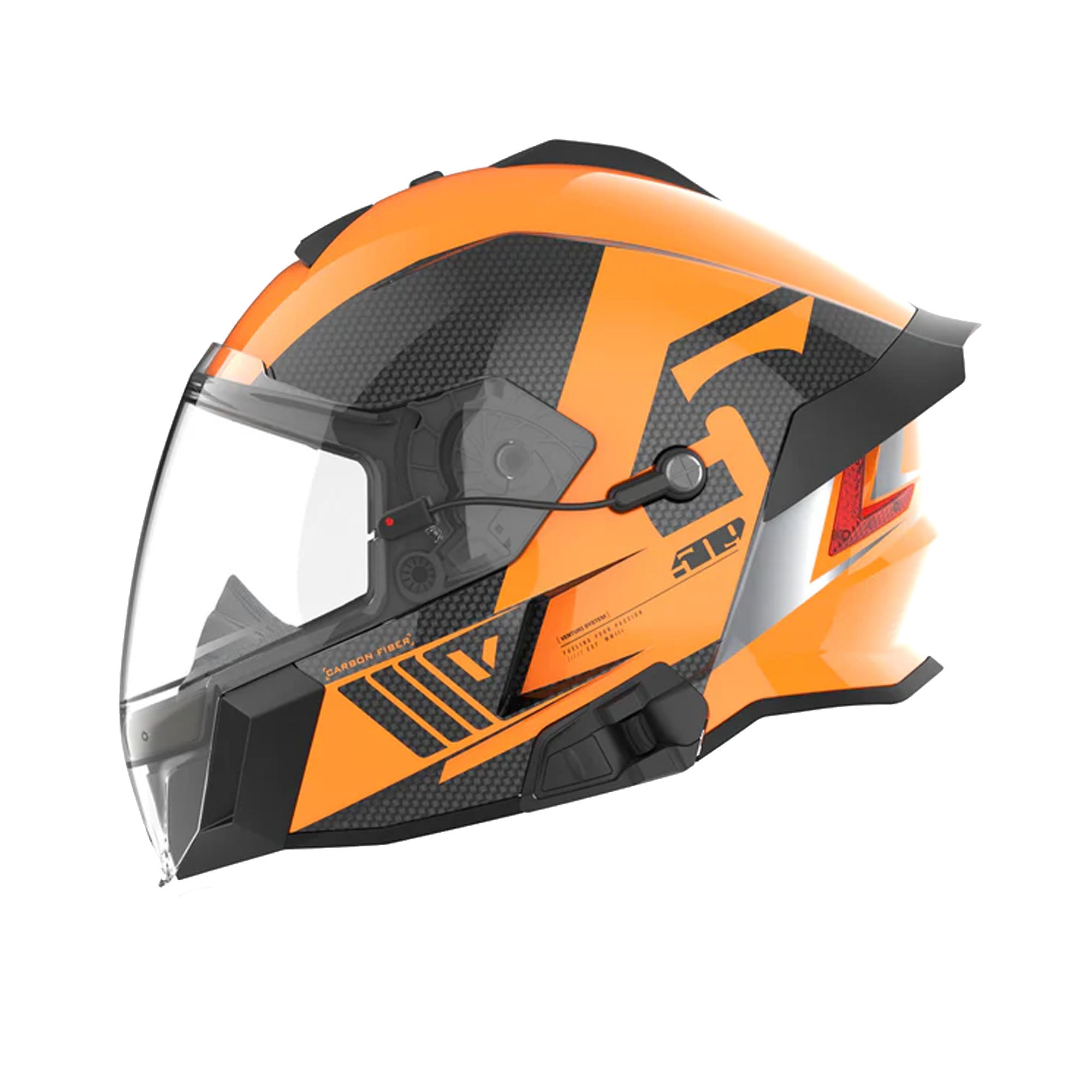 509 Delta V Carbon Commander Snowmobile Helmet Fidlock Heated Shield Orange FMVSS 218