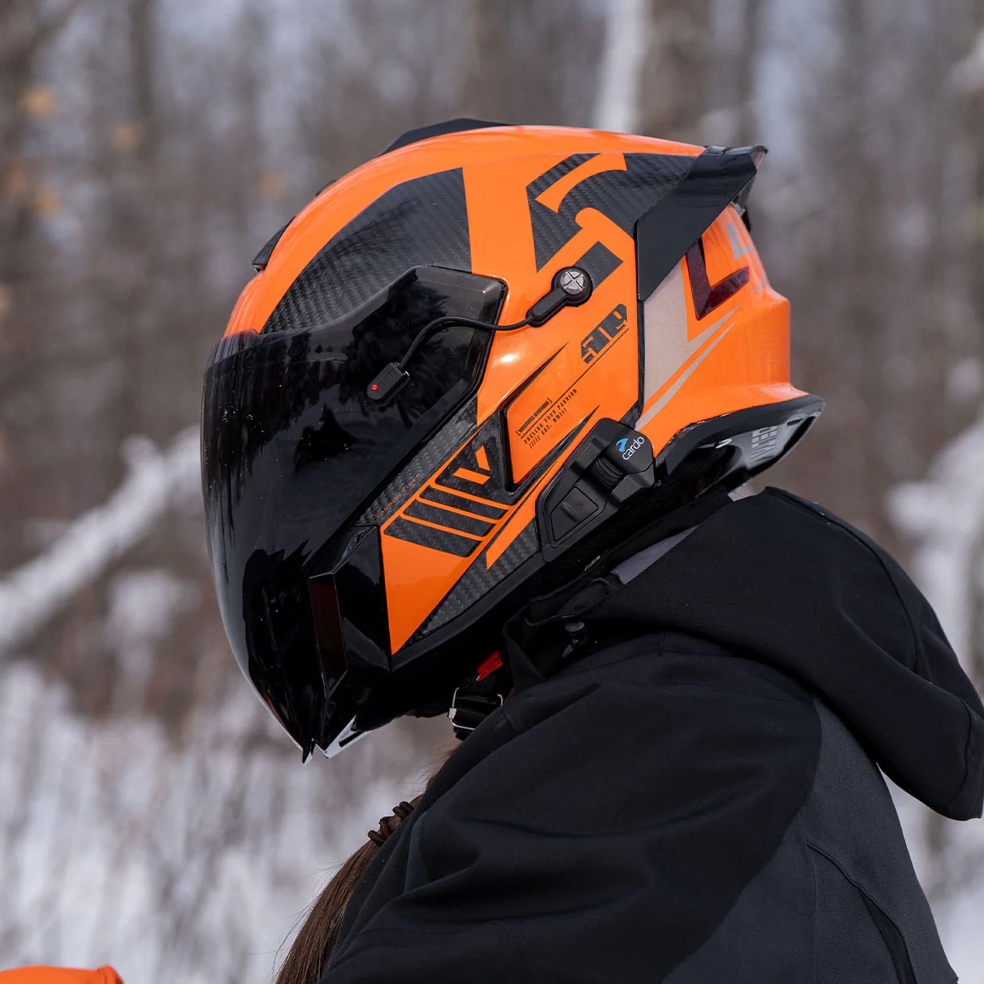 509 Delta V Carbon Commander Snowmobile Helmet Fidlock Heated Shield Orange FMVSS 218