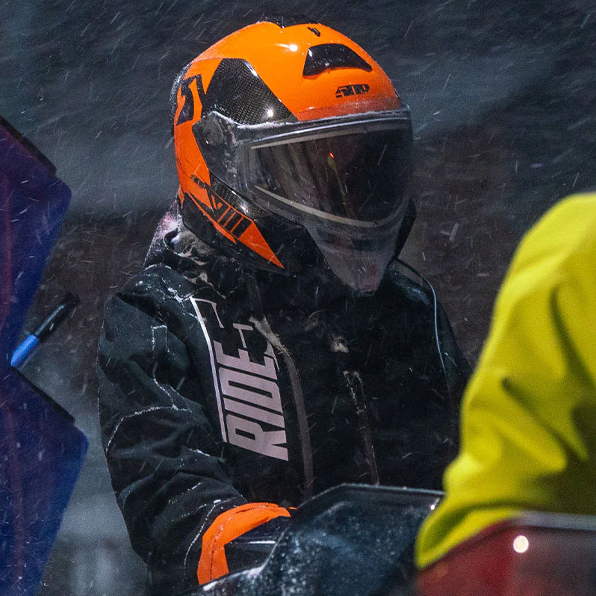 509 Delta V Carbon Commander Snowmobile Helmet Fidlock Heated Shield Orange FMVSS 218