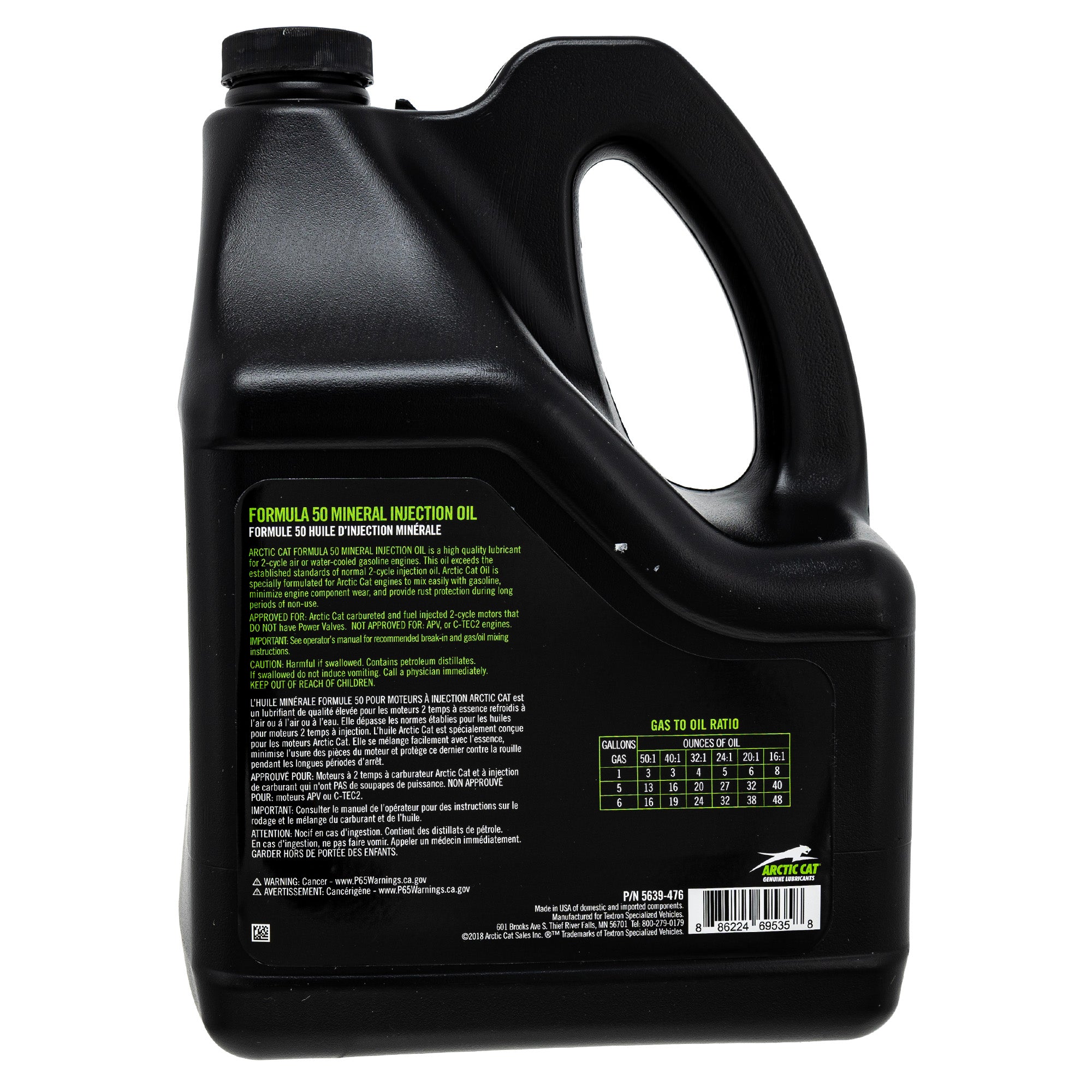 Arctic Cat 5639-476 Formula 50 Mineral Injection Oil 1 Gallon Jug 2-Cycle Engine