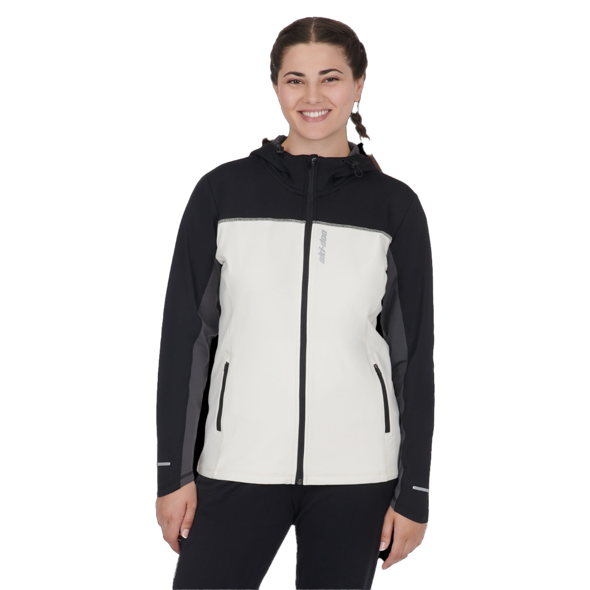 Ski-Doo Women's Hybrid Zip-Up Tech Fleece Snowmobile Jacket Grey