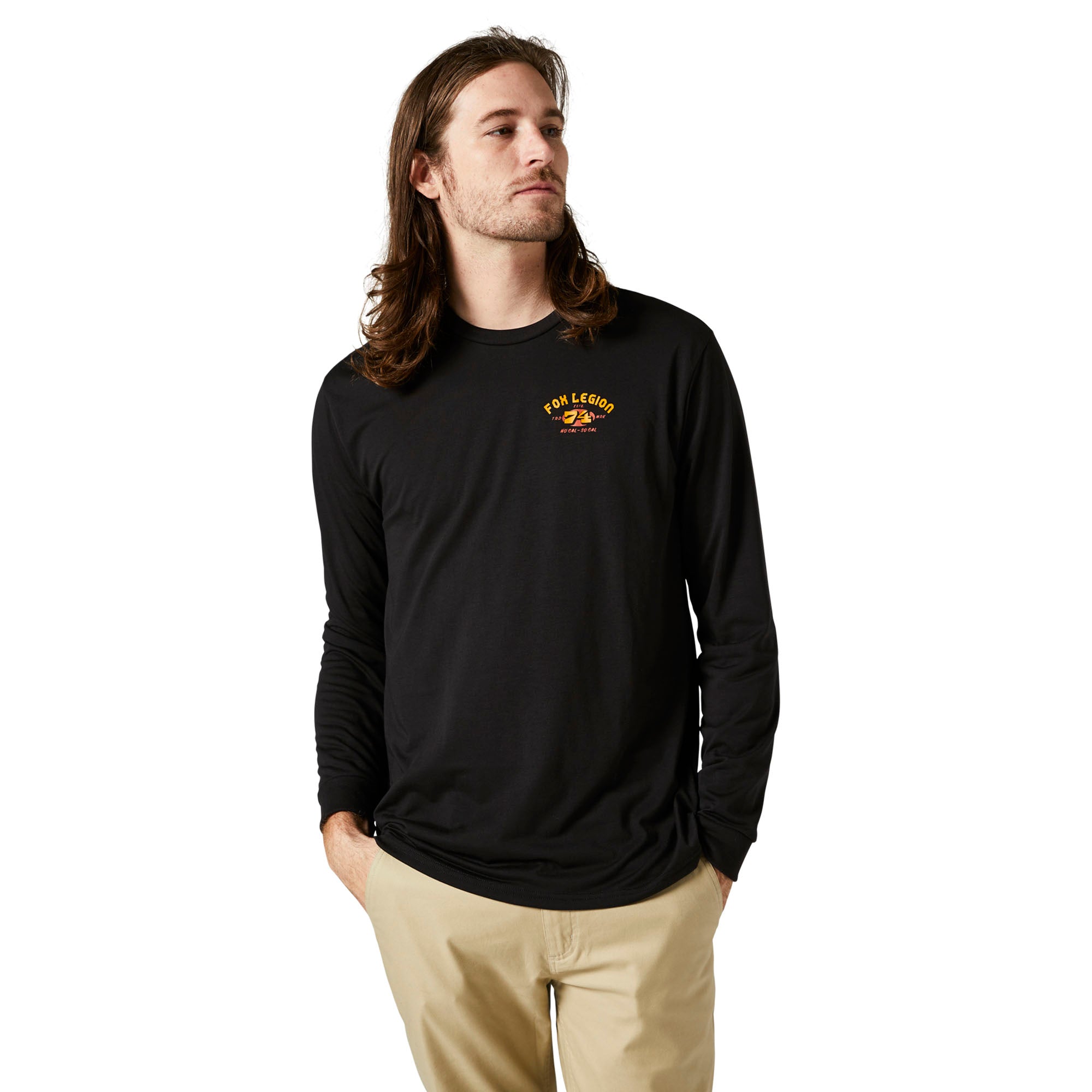 Fox Racing Mens Black At Bay Tech Tee T-Shirt Long Sleeve TruDri Crew Neck