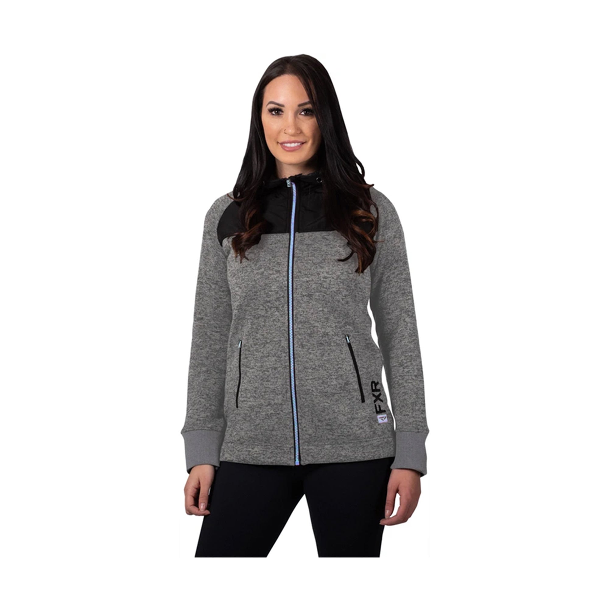 FXR Womens Fusion Sweater Hoodie White Heather/Sky Blue Womens