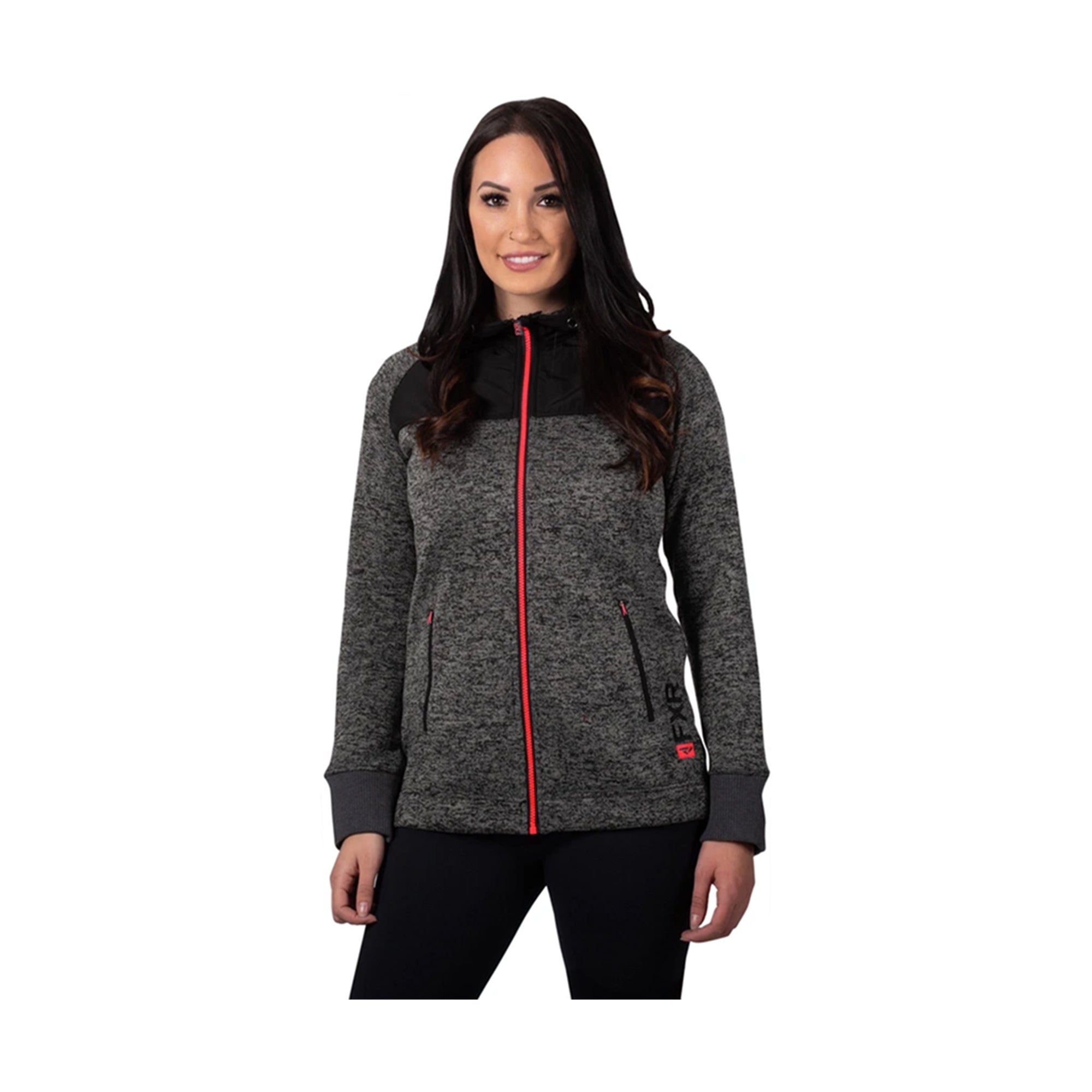 FXR Womens Fusion Sweater Hoodie Charcoal Heather/Coral Womens