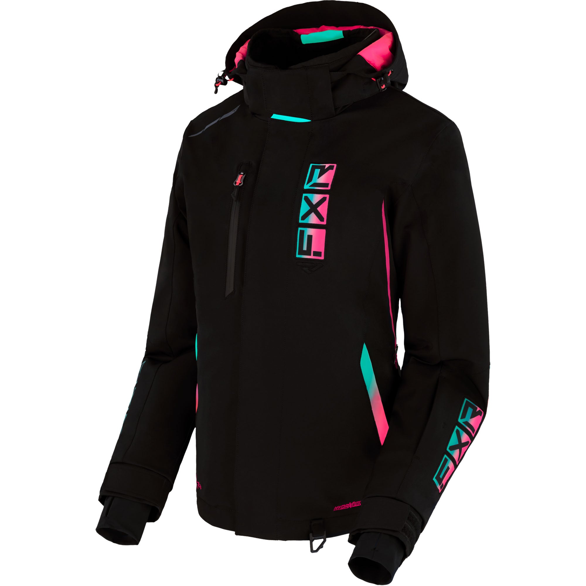 FXR Evo FX Snowmobile Jacket Black/Mint-E Pink Fade Womens