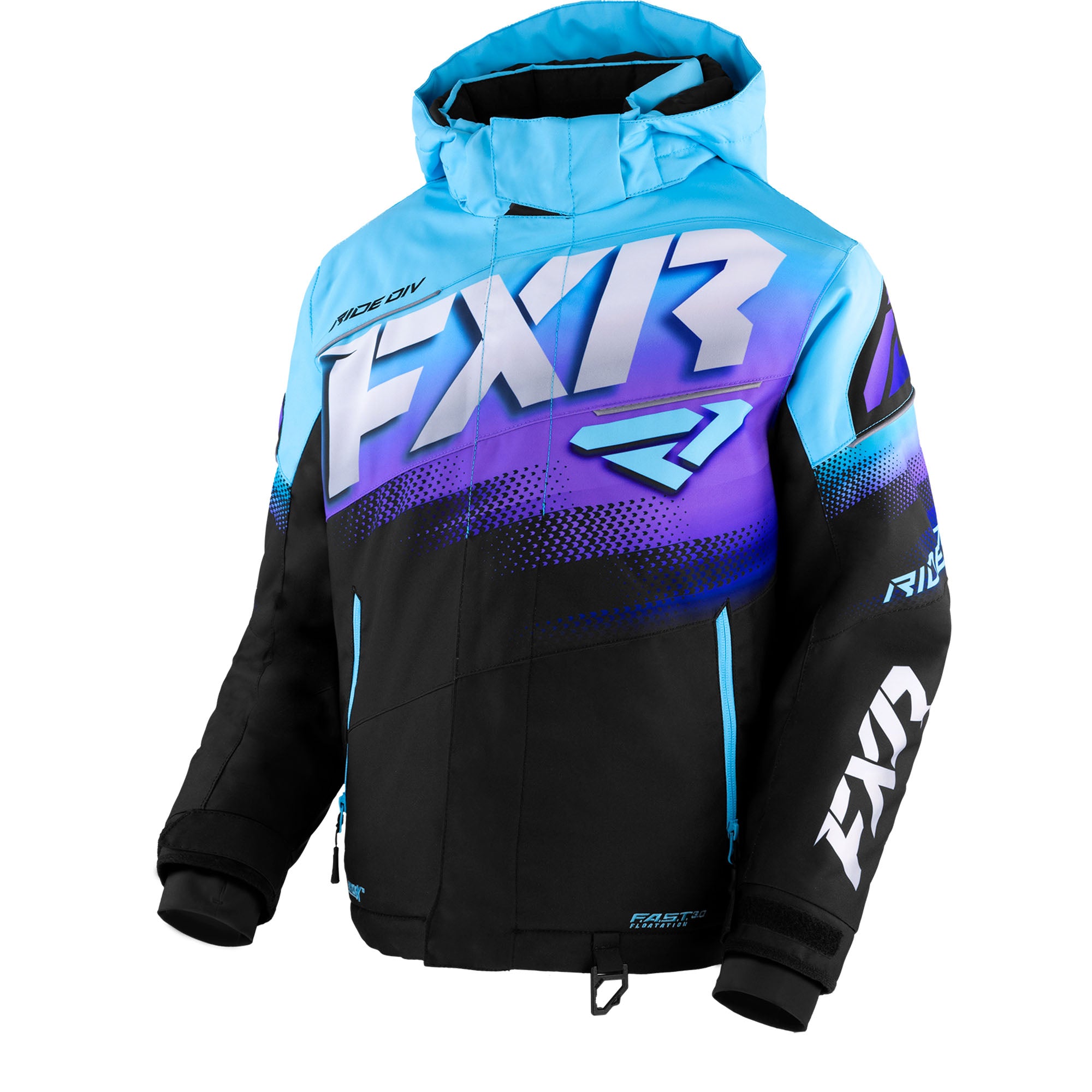 FXR Child Boost Snowmobile Jacket Black/Sky-Purple Fade Unisex-Child
