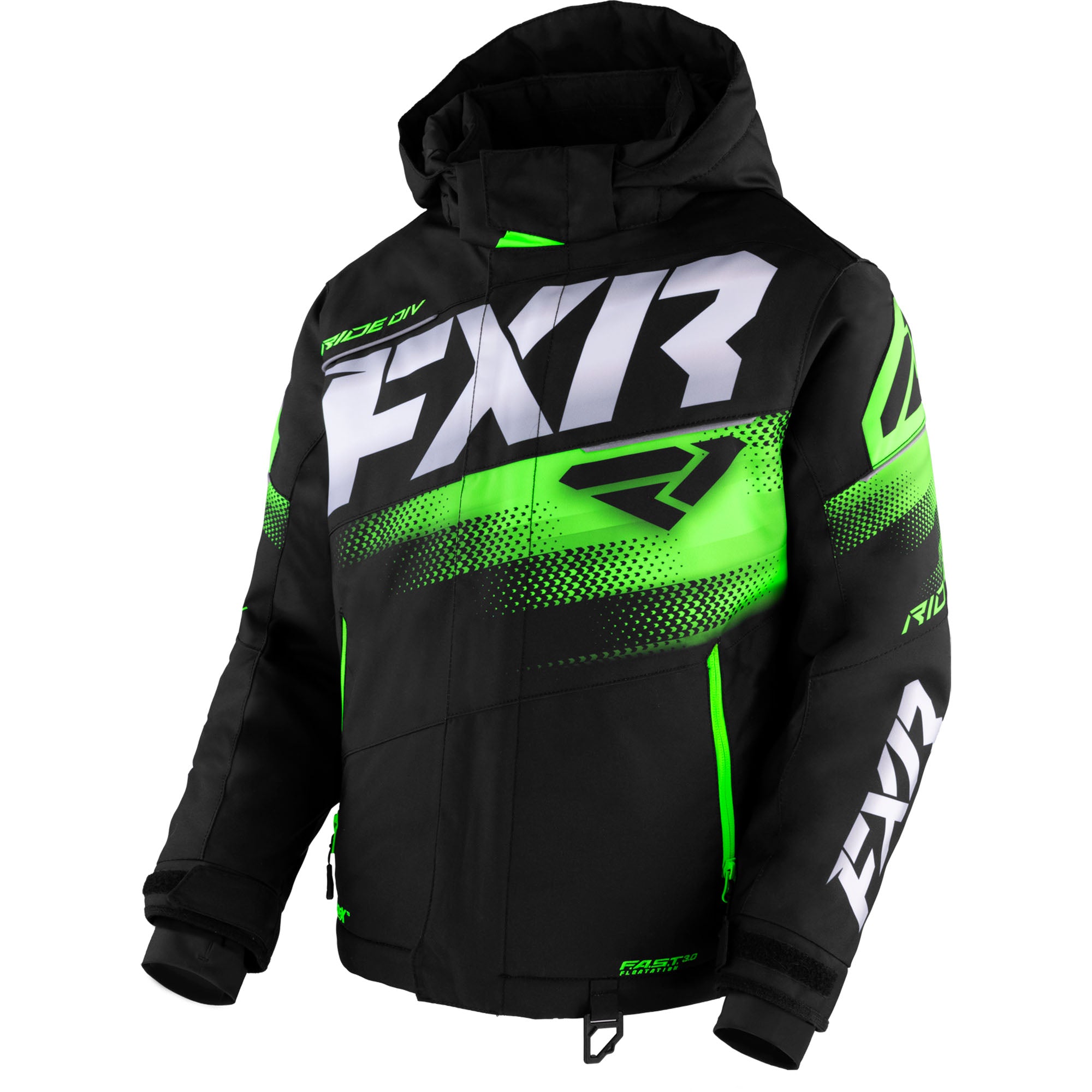 FXR Child Boost Snowmobile Jacket Black/Lime Unisex-Child