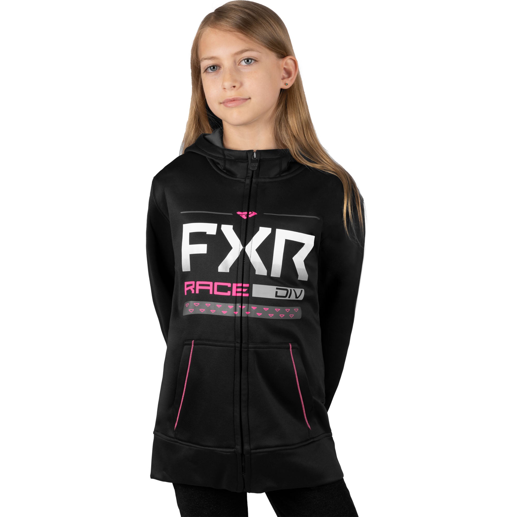 FXR Race Division Tech Hoodie Black/Elec Pink Unisex-Child