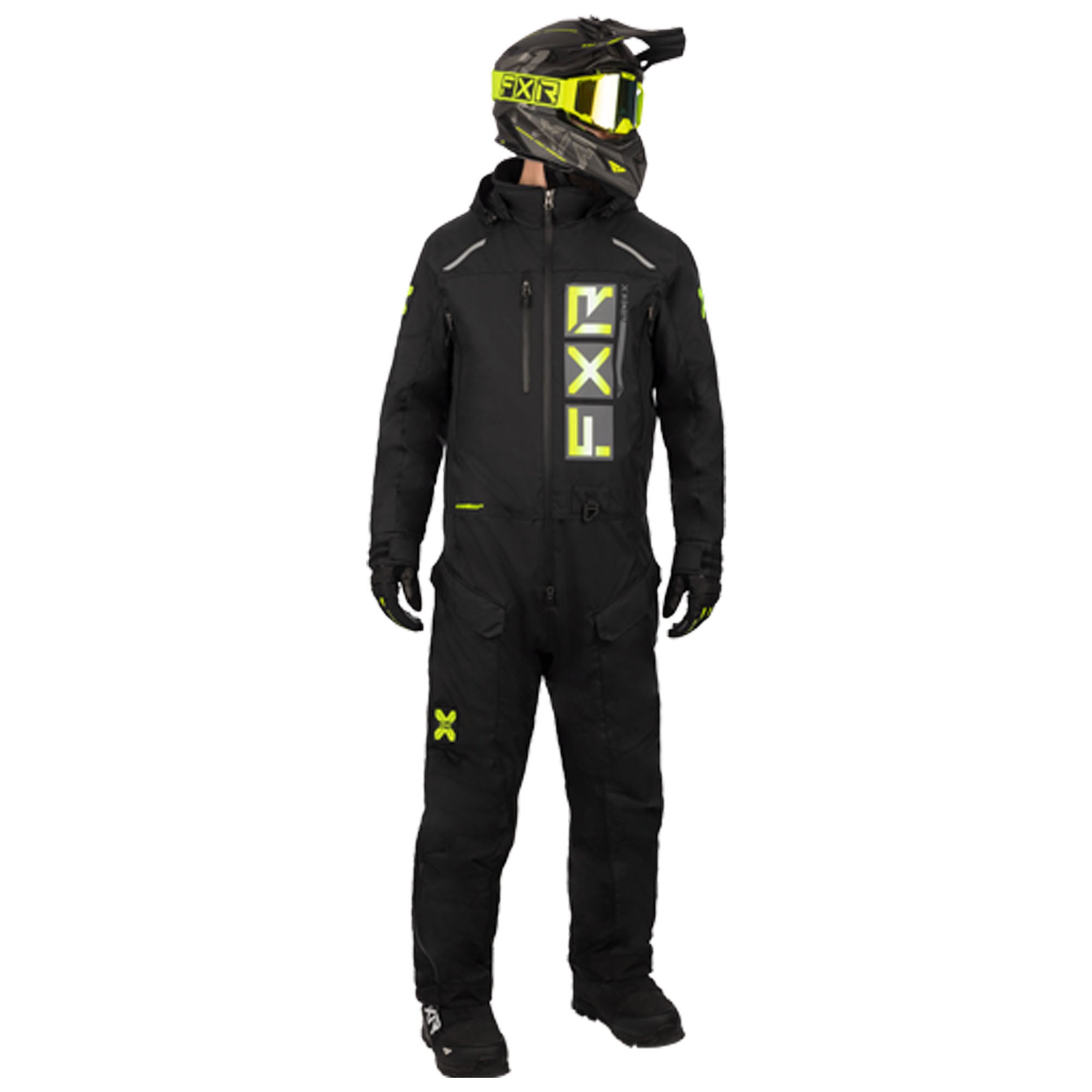 FXR Mens Recruit Lite Snowmobile Monosuit Black/HiVis Mens