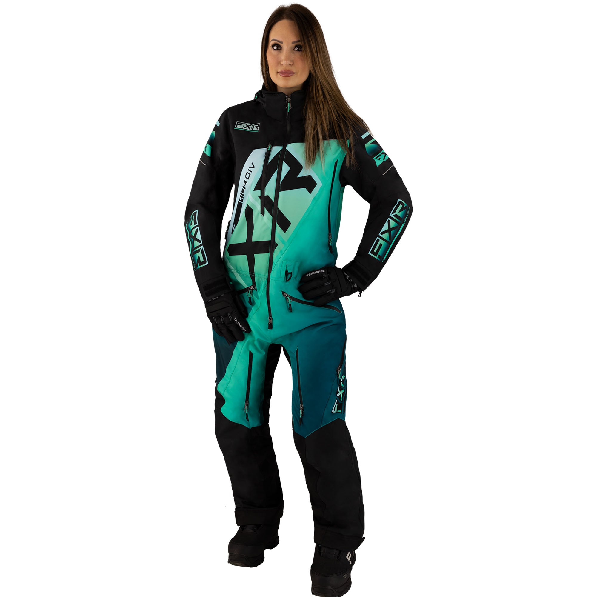 FXR CX F.A.S.T. Insulated Snowmobile Monosuit Black/Mint Fade Womens