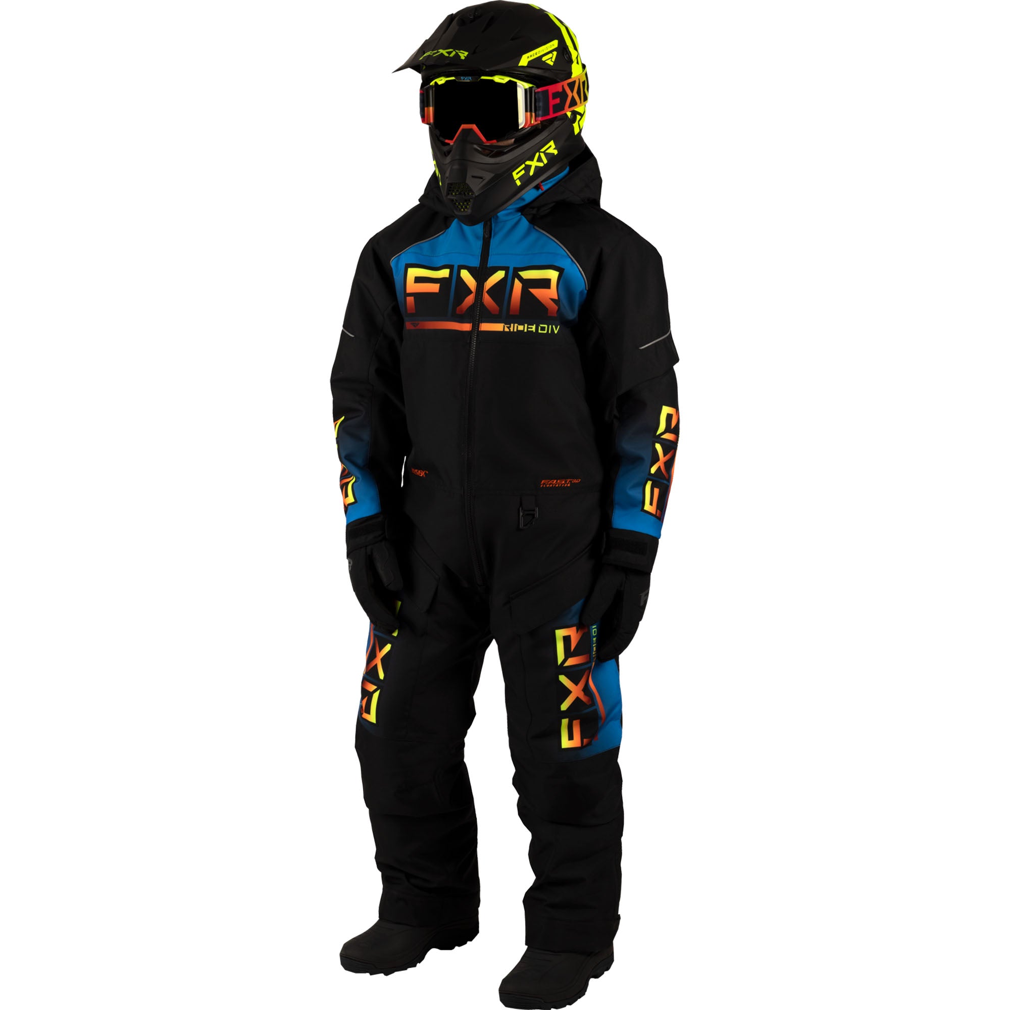 FXR Youth Recruit Snowmobile Monosuit Black/Blue/Inferno Unisex-Child