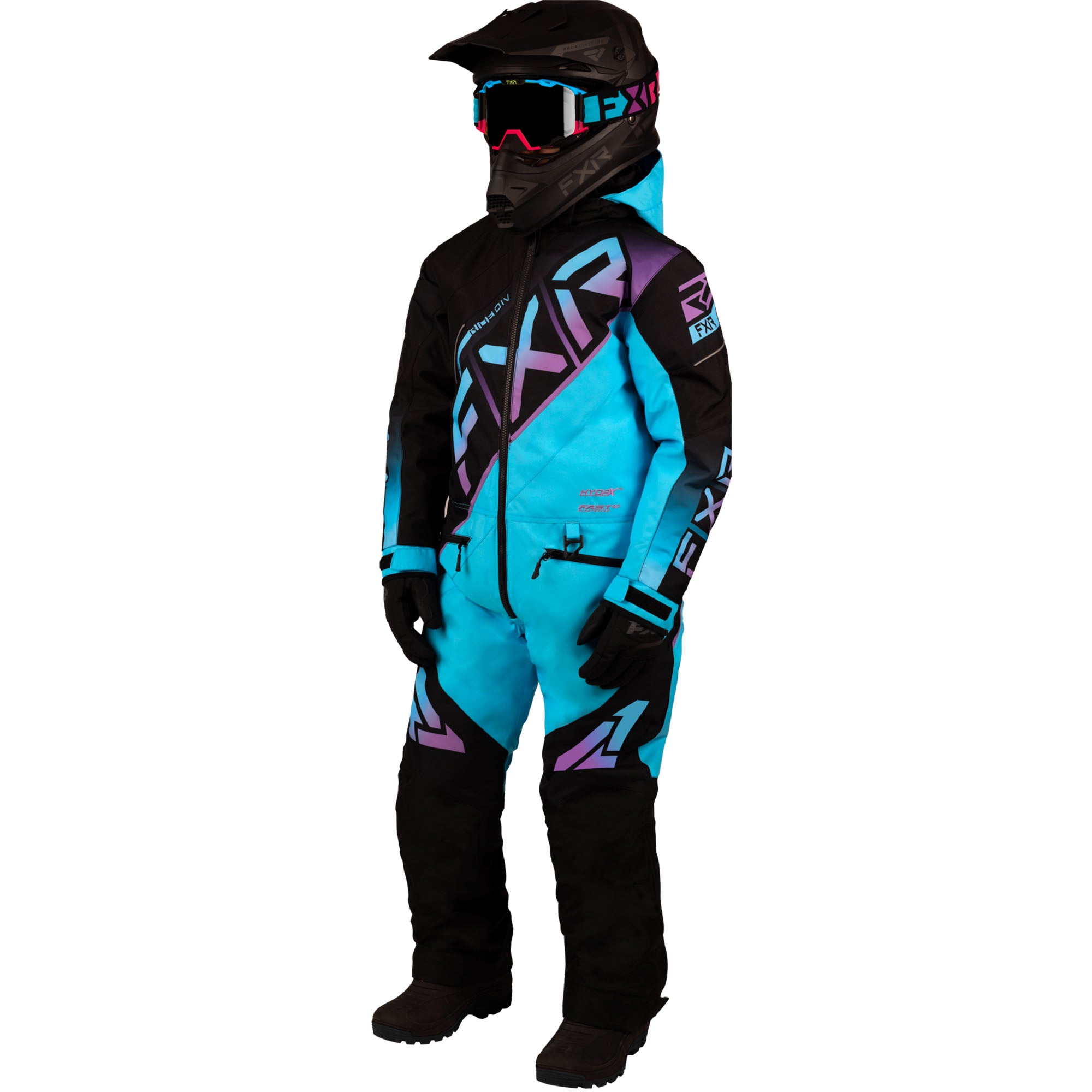 FXR Youth CX Snowmobile Monosuit Black/Sky-Lilac Fade Youth
