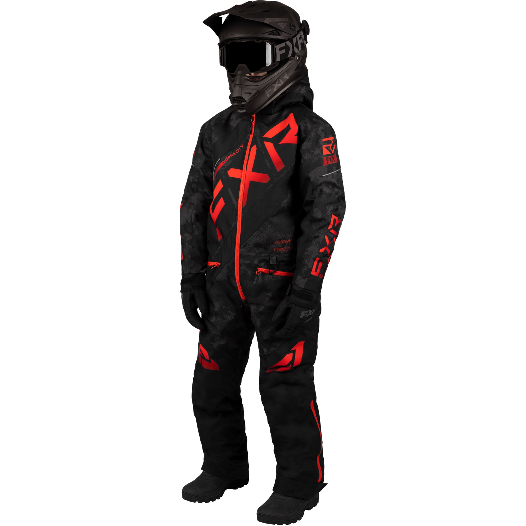 FXR Youth CX Snowmobile Monosuit Black Camo/Red Fade Youth