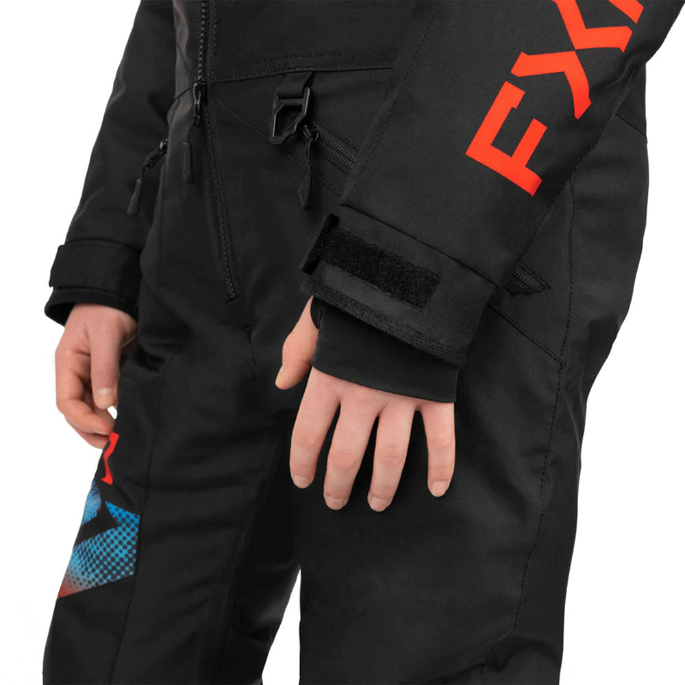 FXR Child Helium Snowmobile Monosuit Black/Blue-Red Haze