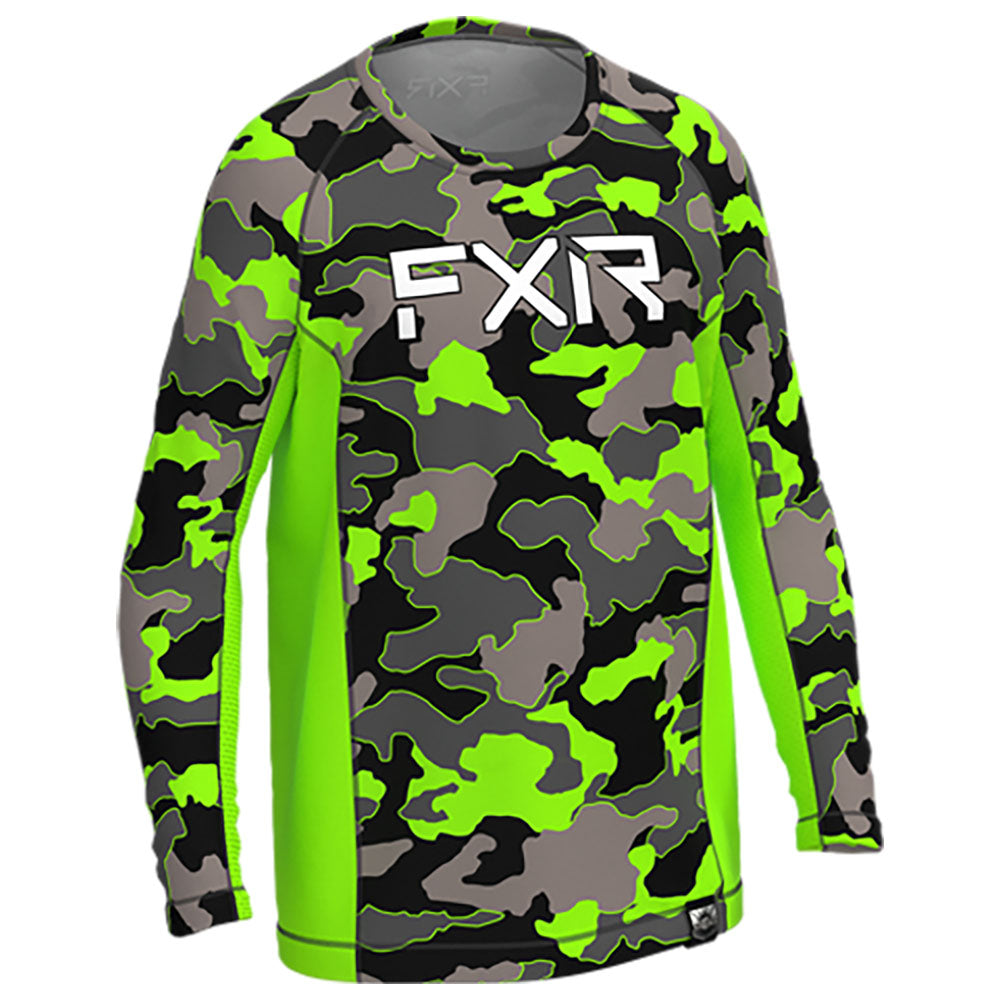 FXR Attack UPF Longsleeve Grey Camo/Lime Youth