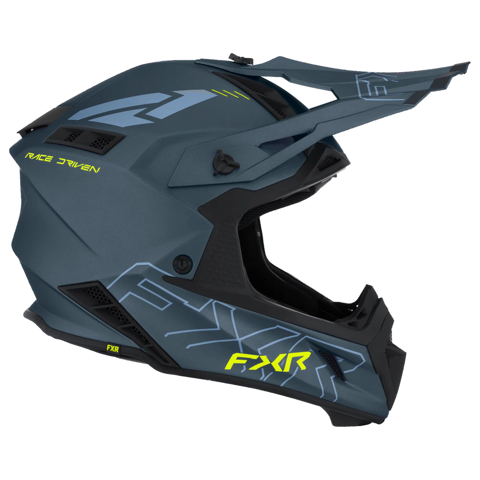 FXR Helium Prime Helmet Lightweight Quick-Release Fiberglass Dark Steel HiVis FMVSS 218