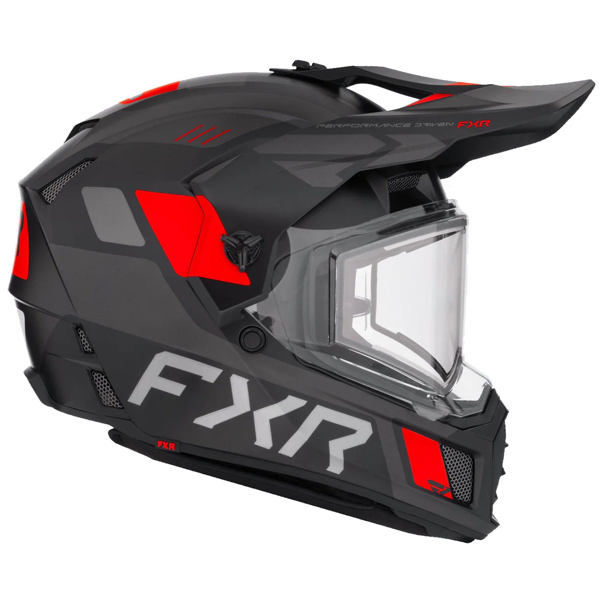 FXR Clutch X Helmet w Electric Shield Heated Light Quick-Release Black Red FMVSS 218