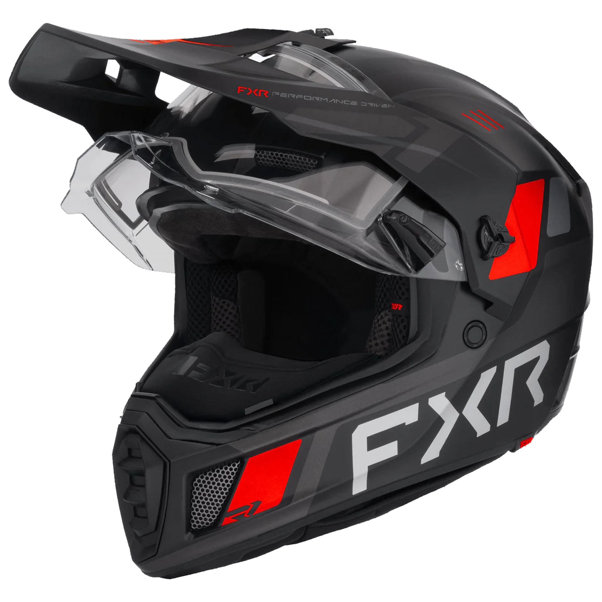 FXR Clutch X Helmet w Electric Shield Heated Light Quick-Release Black Red FMVSS 218