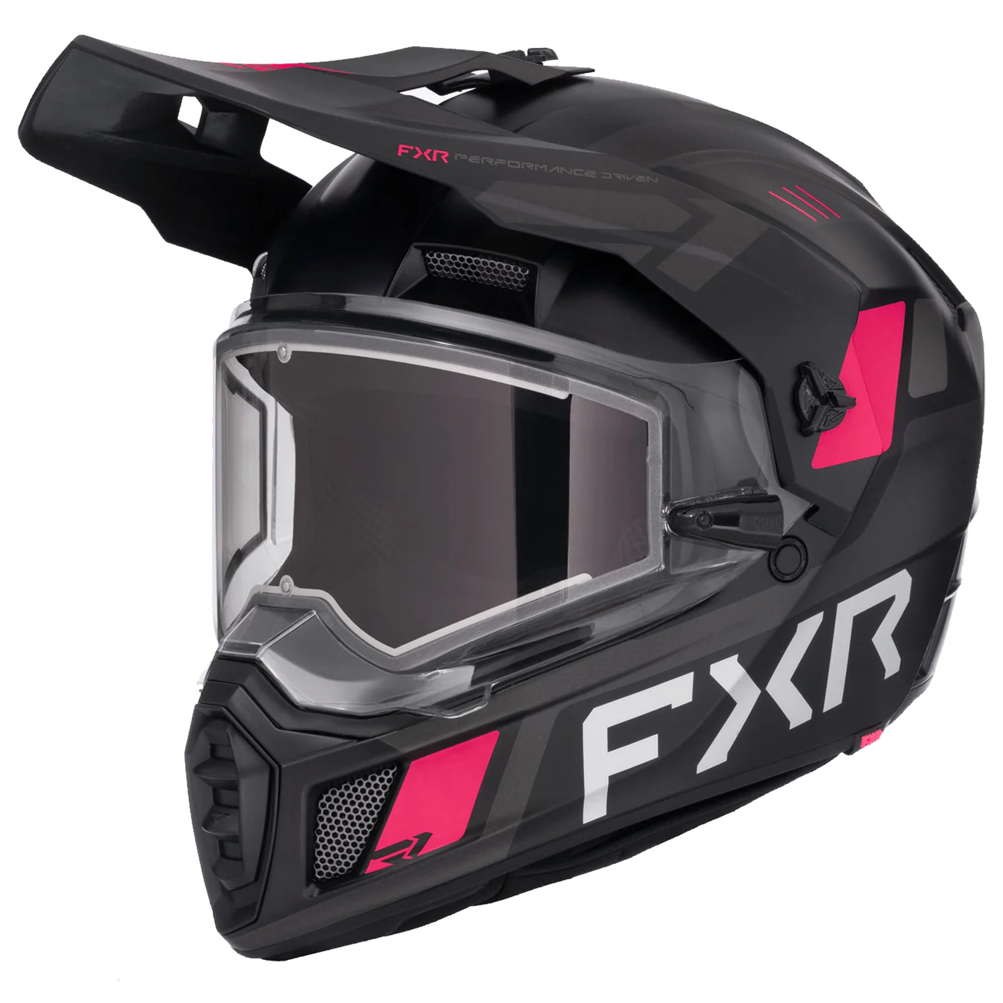 FXR Clutch X Helmet w Electric Shield Heated Light Quick-Release Black Razz FMVSS 218