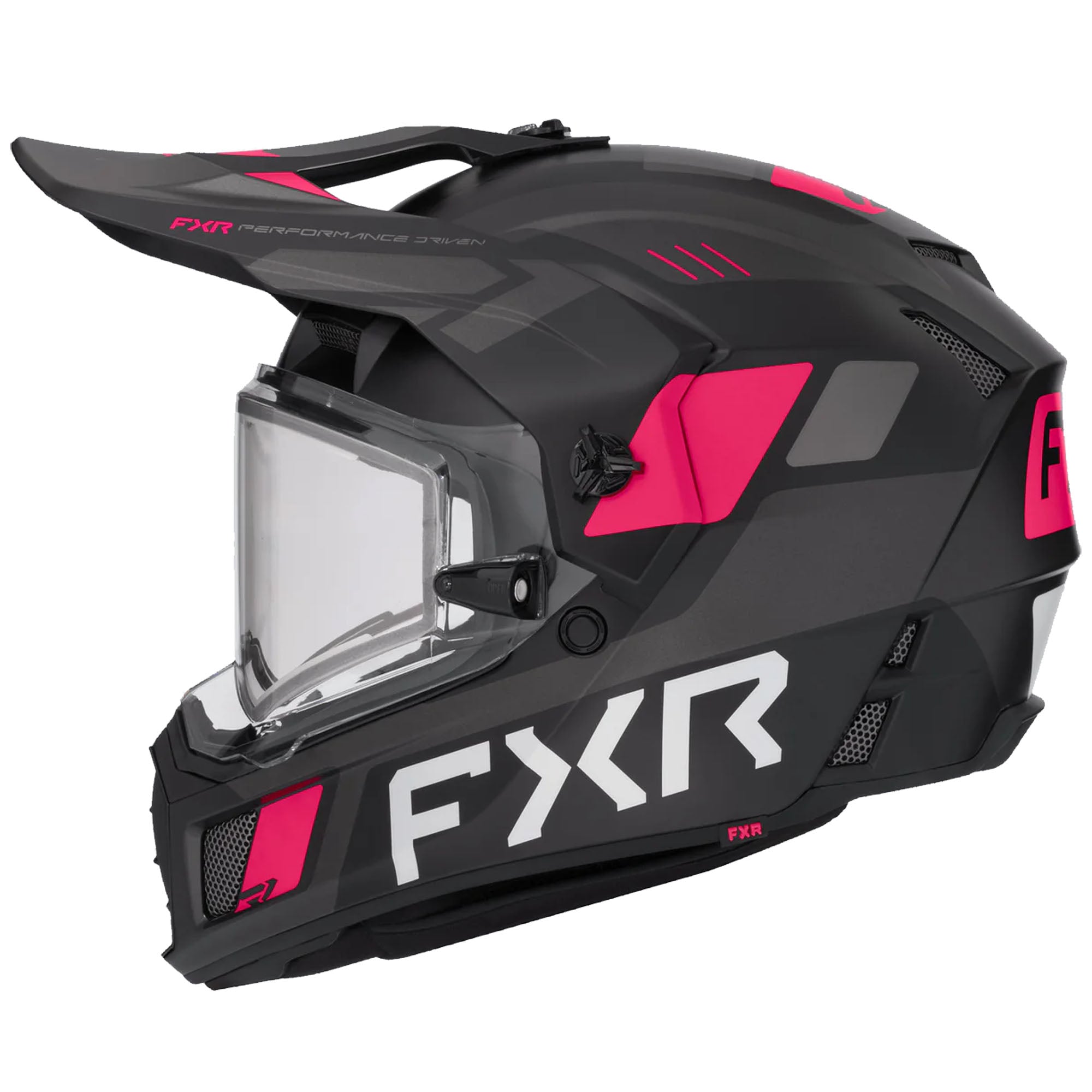 FXR Clutch X Helmet w Electric Shield Heated Light Quick-Release Black Razz FMVSS 218