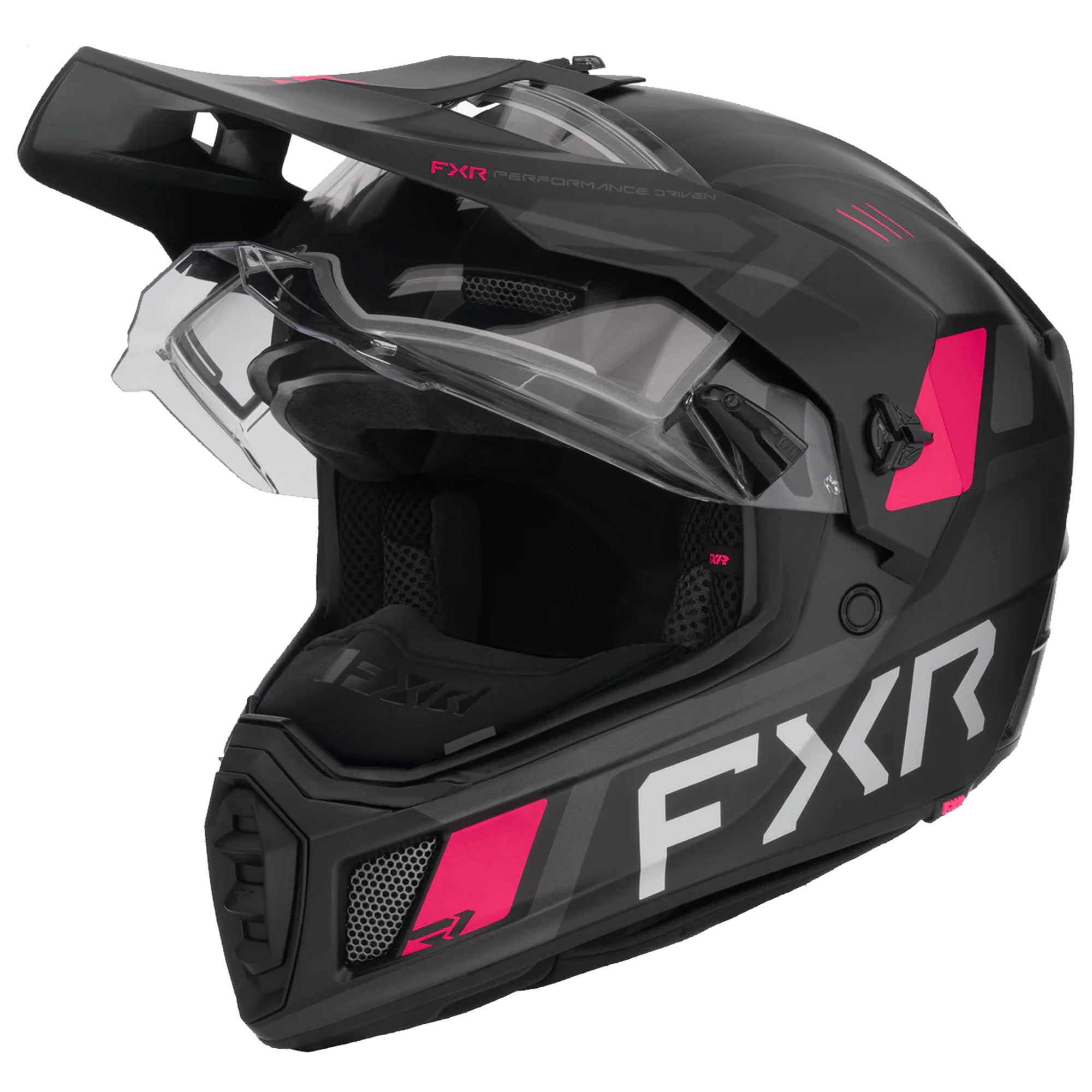 FXR Clutch X Helmet w Electric Shield Heated Light Quick-Release Black Razz FMVSS 218