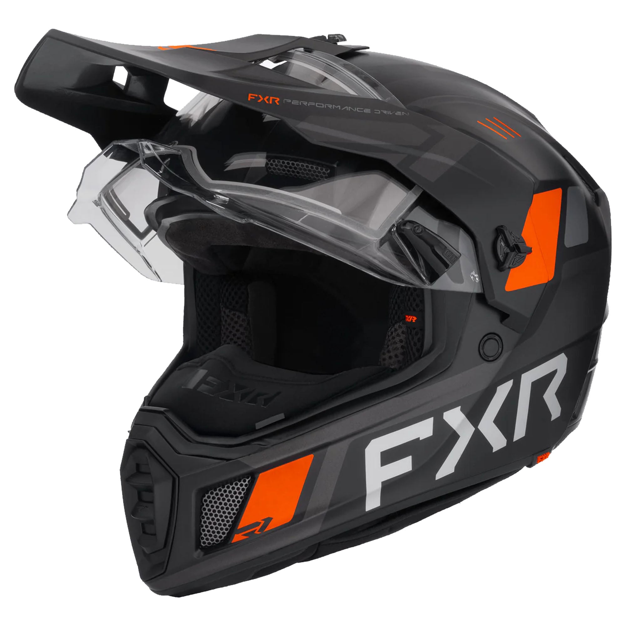 FXR Clutch X Helmet w Electric Shield Heated Light Quick-Release Black Orange FMVSS 218