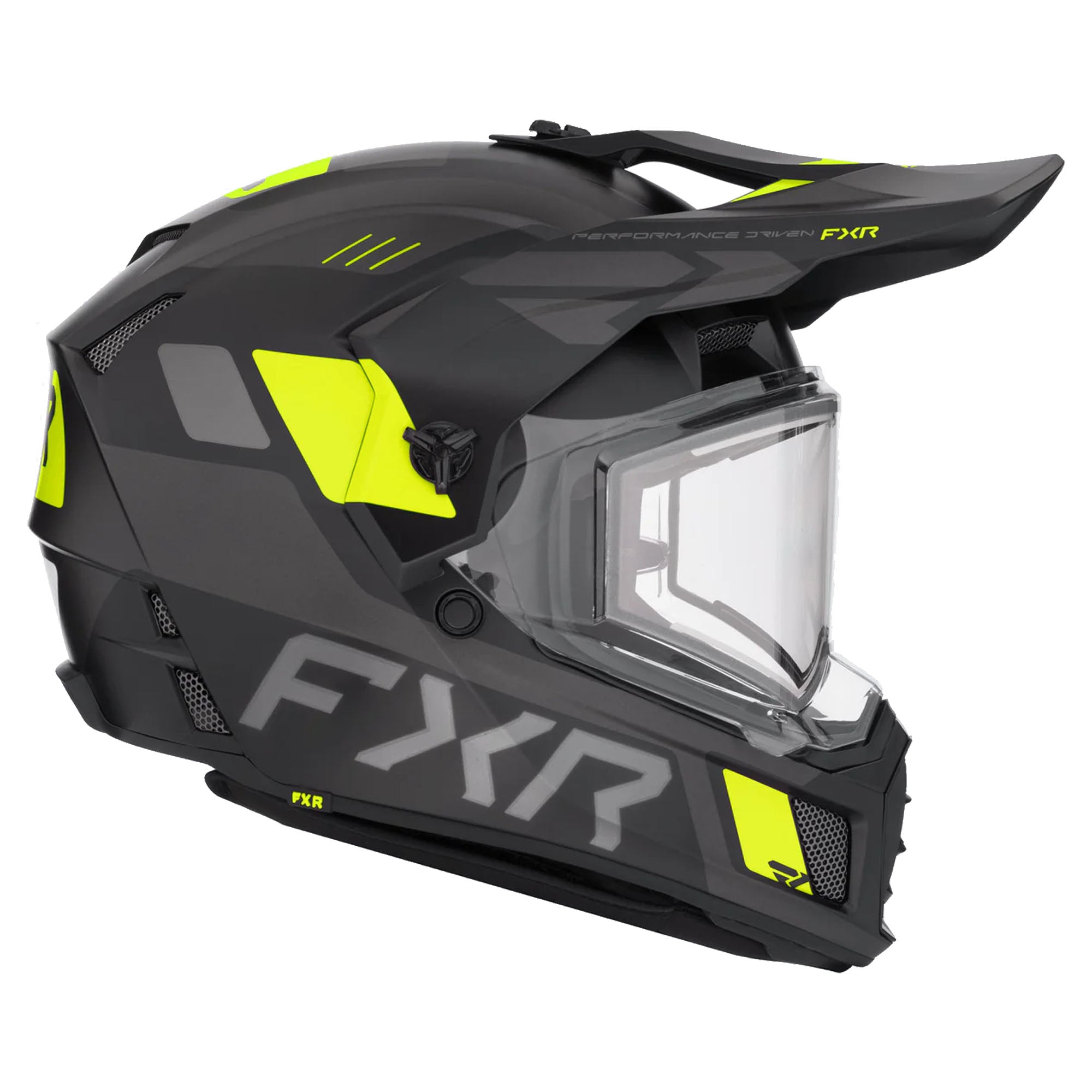 FXR Clutch X Helmet w Electric Shield Heated Light Quick-Release Black HiVis FMVSS 218