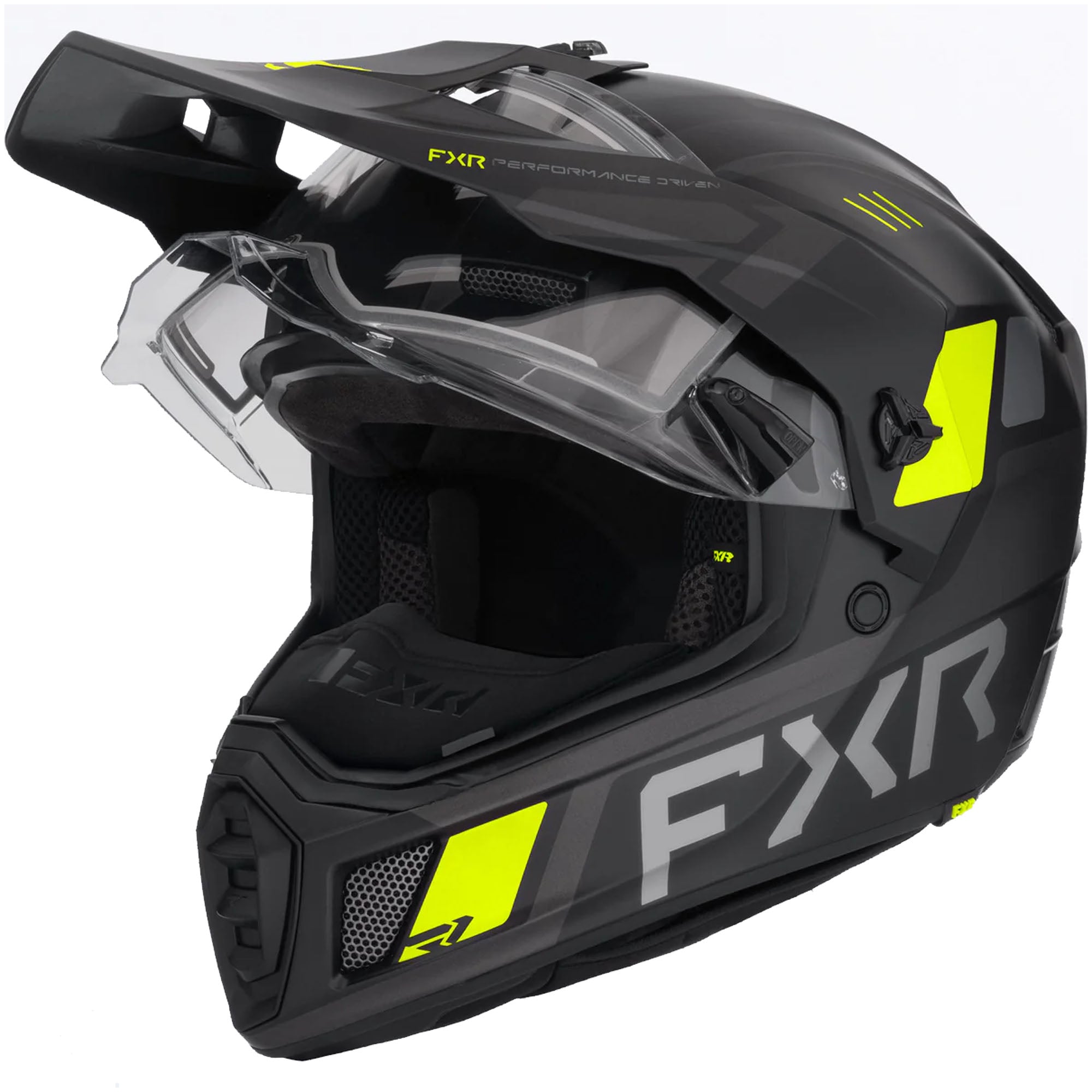 FXR Clutch X Helmet w Electric Shield Heated Light Quick-Release Black HiVis FMVSS 218