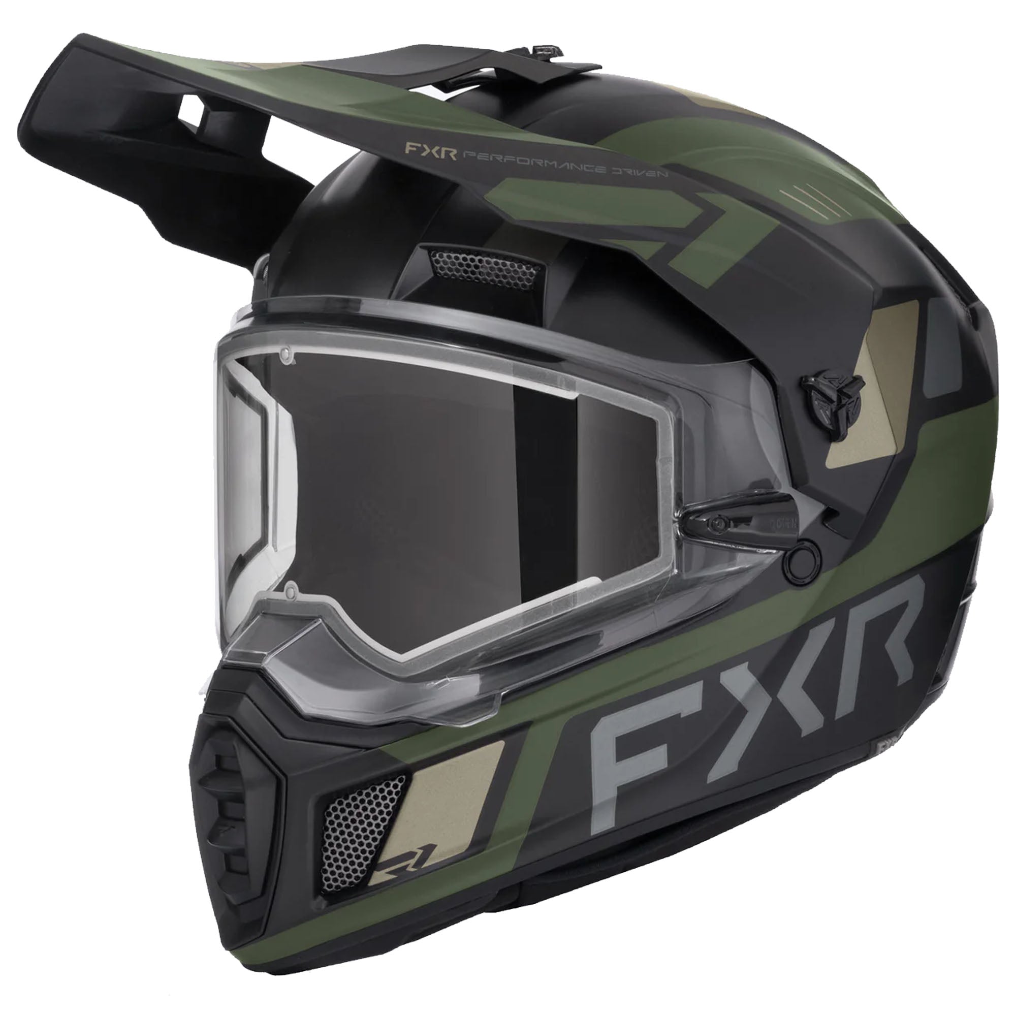 FXR Clutch X Helmet w Electric Shield Heated Light Quick-Release Black Army FMVSS 218