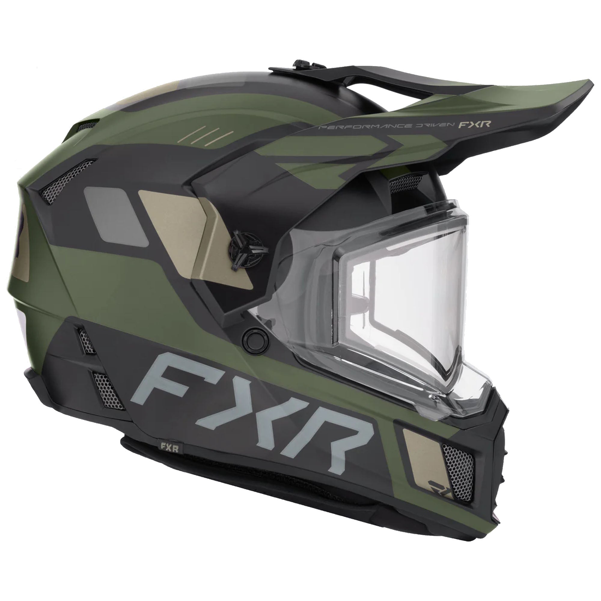 FXR Clutch X Helmet w Electric Shield Heated Light Quick-Release Black Army FMVSS 218