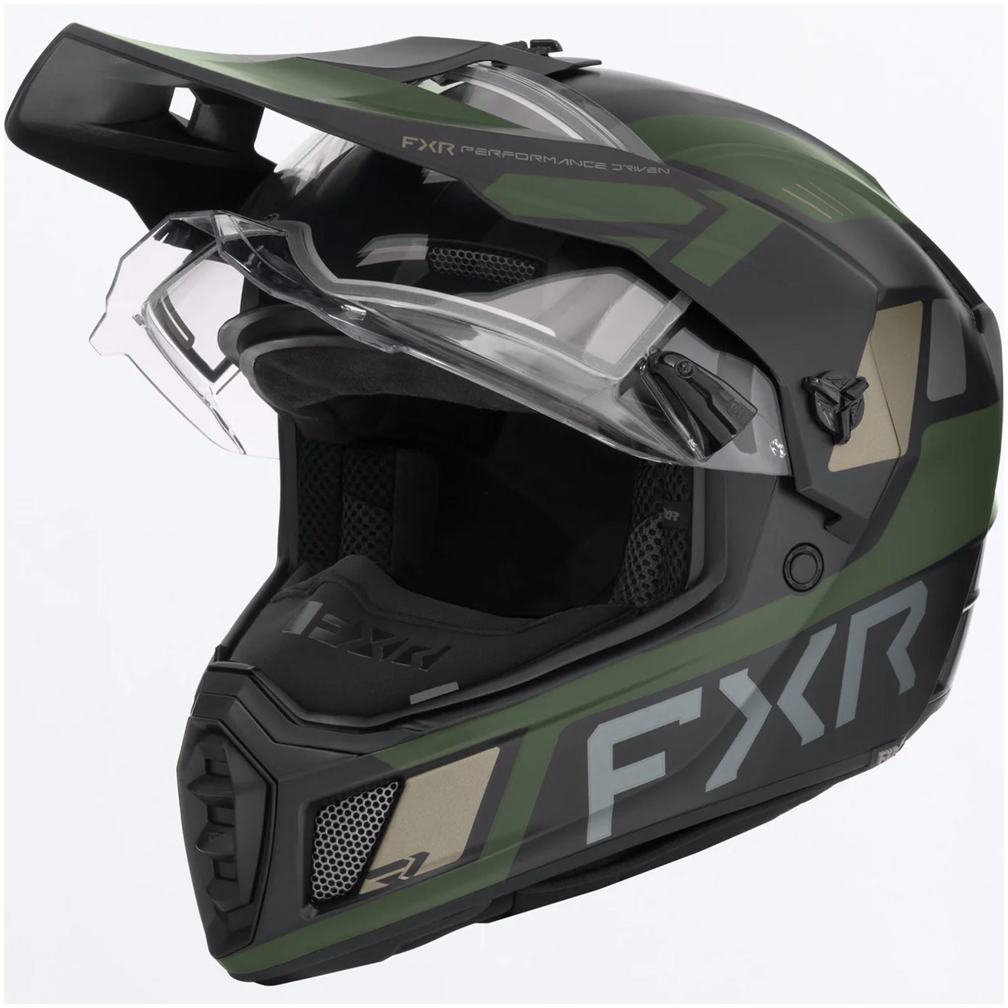 FXR Clutch X Helmet w Electric Shield Heated Light Quick-Release Black Army FMVSS 218
