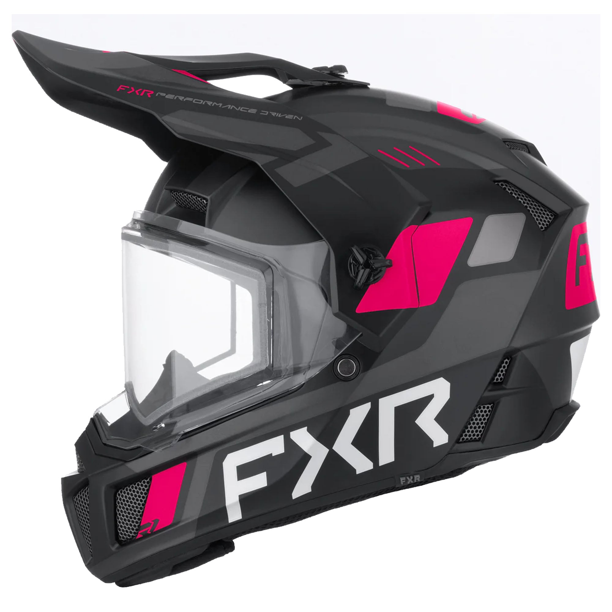 FXR Youth Clutch X Helmet w Dual Shield Quick Release Dual Density EPS Black Razz FMVSS