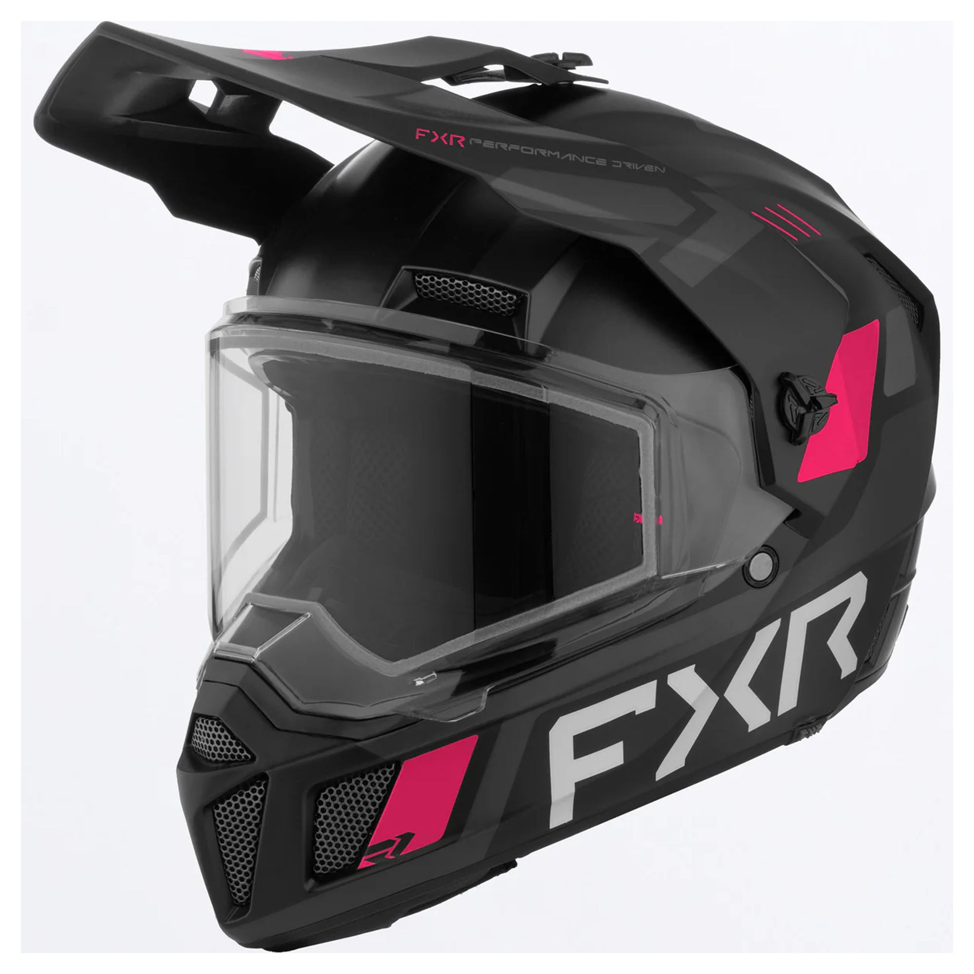 FXR Youth Clutch X Helmet w Dual Shield Quick Release Dual Density EPS Black Razz FMVSS