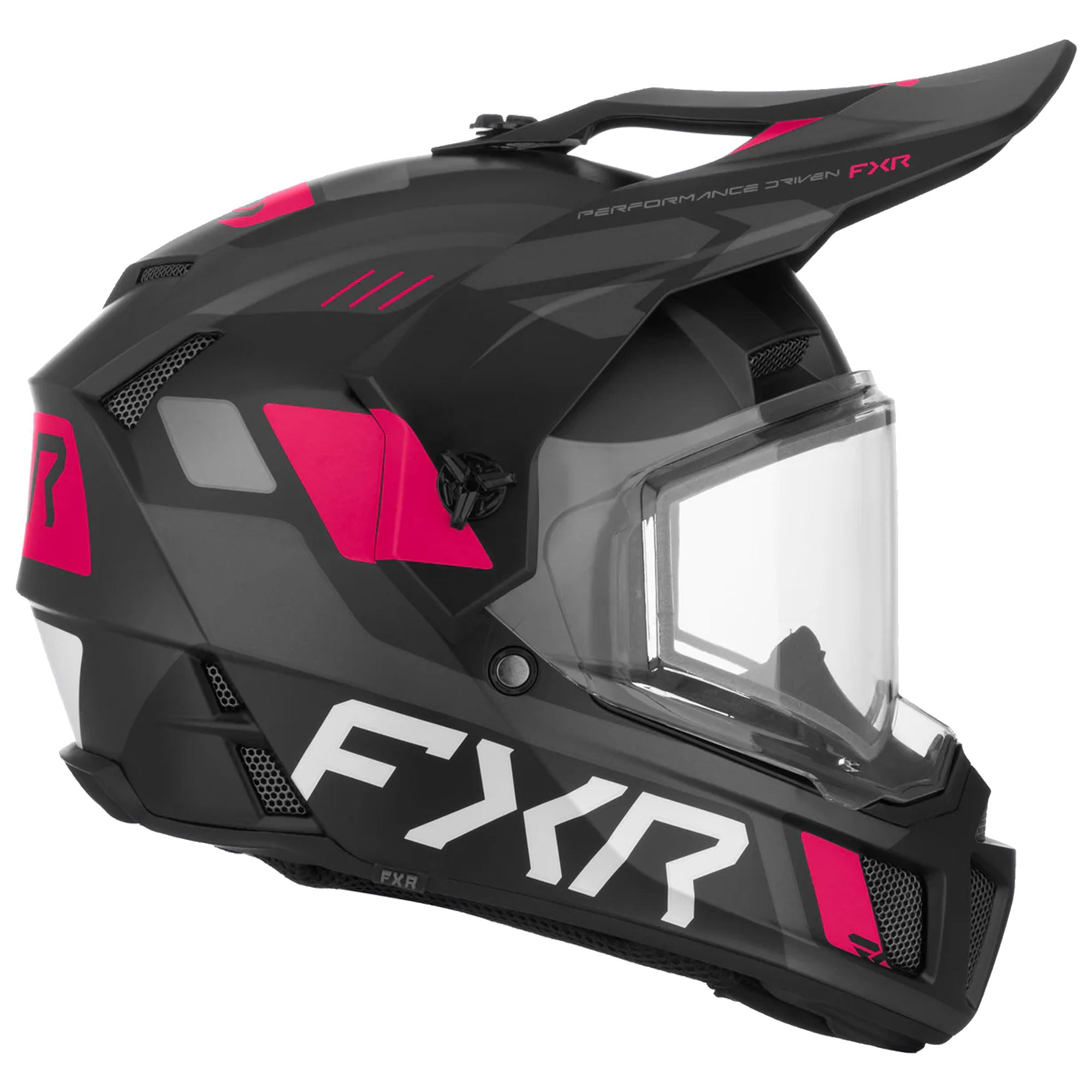 FXR Youth Clutch X Helmet w Dual Shield Quick Release Dual Density EPS Black Razz FMVSS