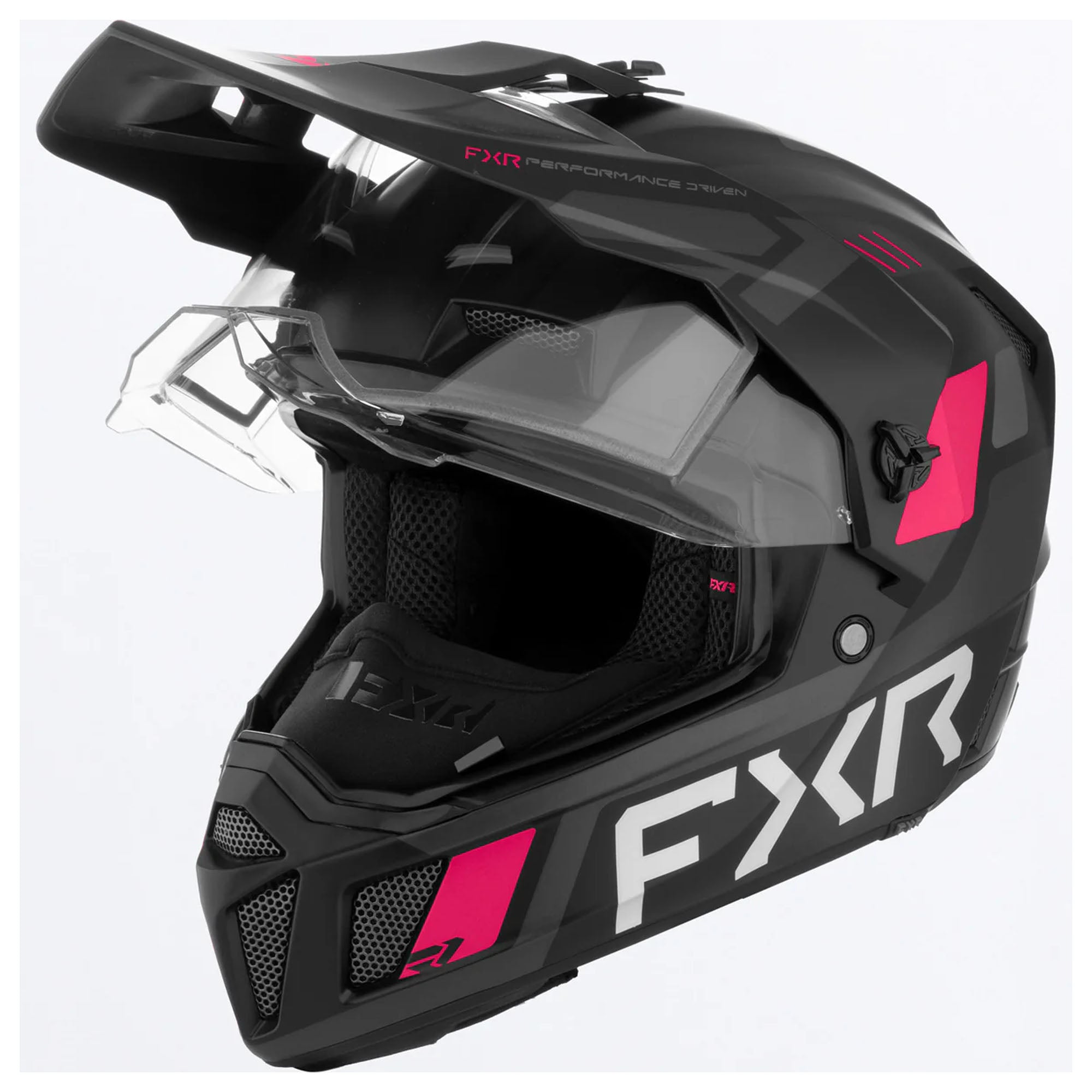 FXR Youth Clutch X Helmet w Dual Shield Quick Release Dual Density EPS Black Razz FMVSS