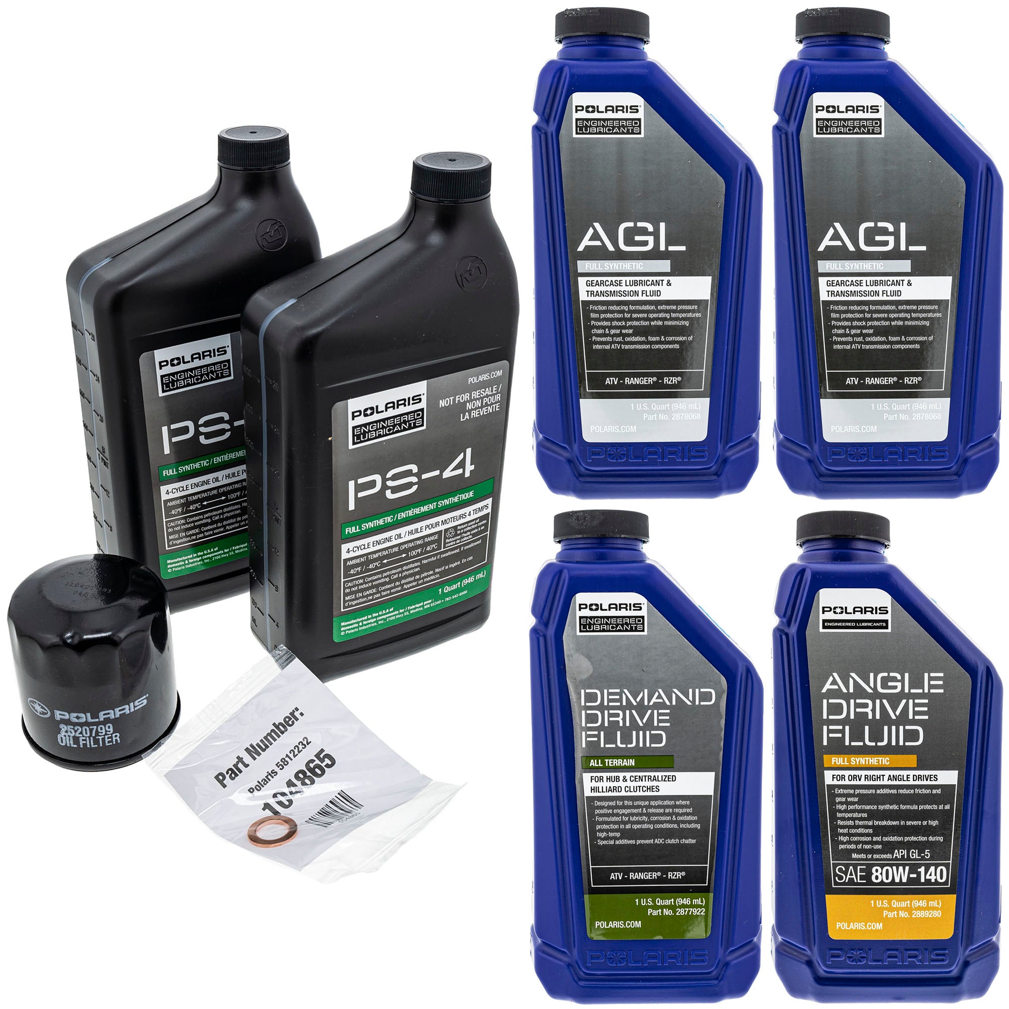 Polaris FKFSK20088 PS 4 Full Service Oil Change Kit Filter AGL