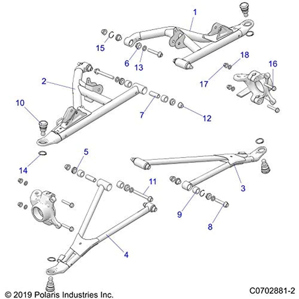 Polaris 1544322-751 Blue Front Left Upper Control Arm RZR XP 4 2020-2022