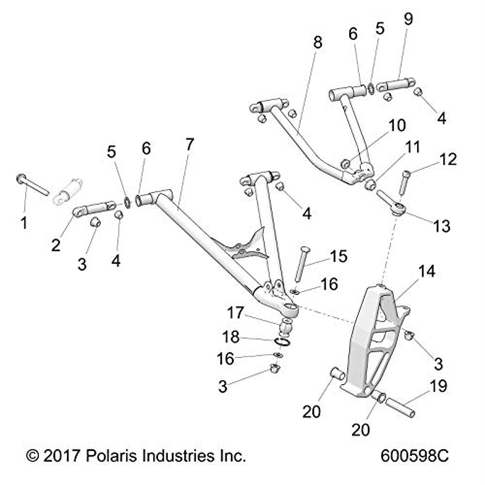 Polaris 1824369-067 Gloss Black Right Lower Control Arm RMK XC Voyager 800 600