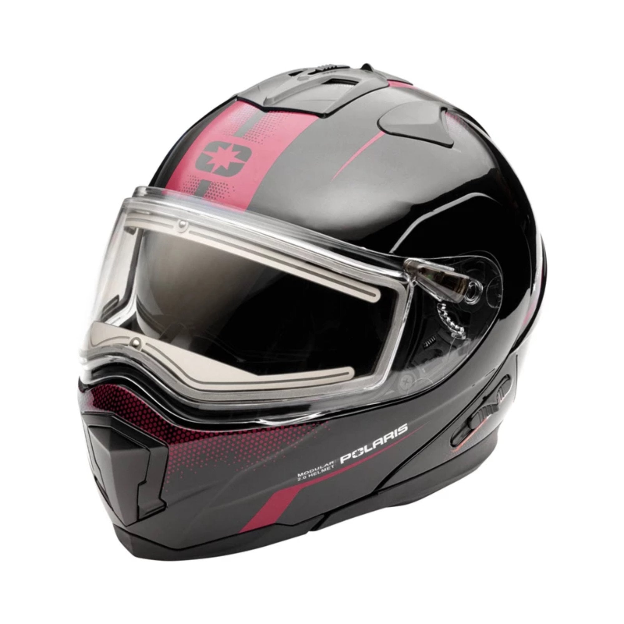 black and pink snowboard helmet Polaris Modular 2.0 Snowmobile Modular Helmet Black/Pink