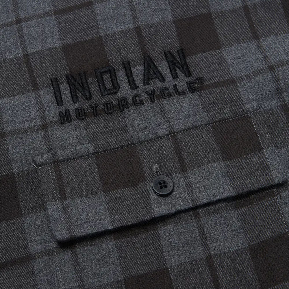 Indian Motorcycle Mens Chicago Plaid Shirt Button-Up Black