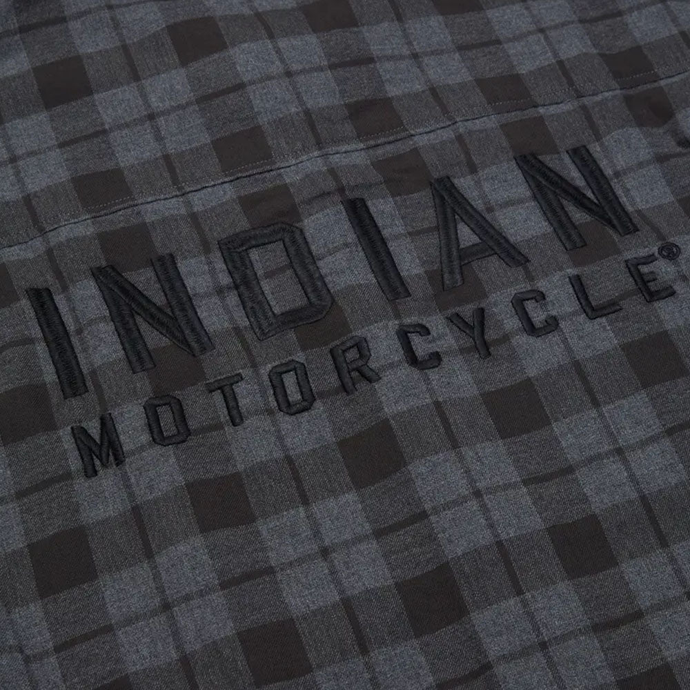 Indian Motorcycle Mens Chicago Plaid Shirt Button-Up Black