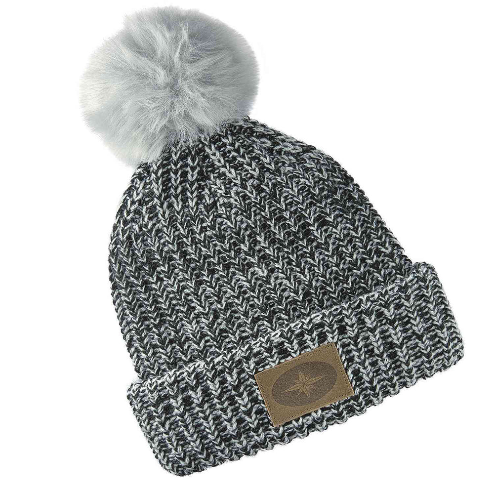 Polaris Knit POM Beanie with Leather Patch