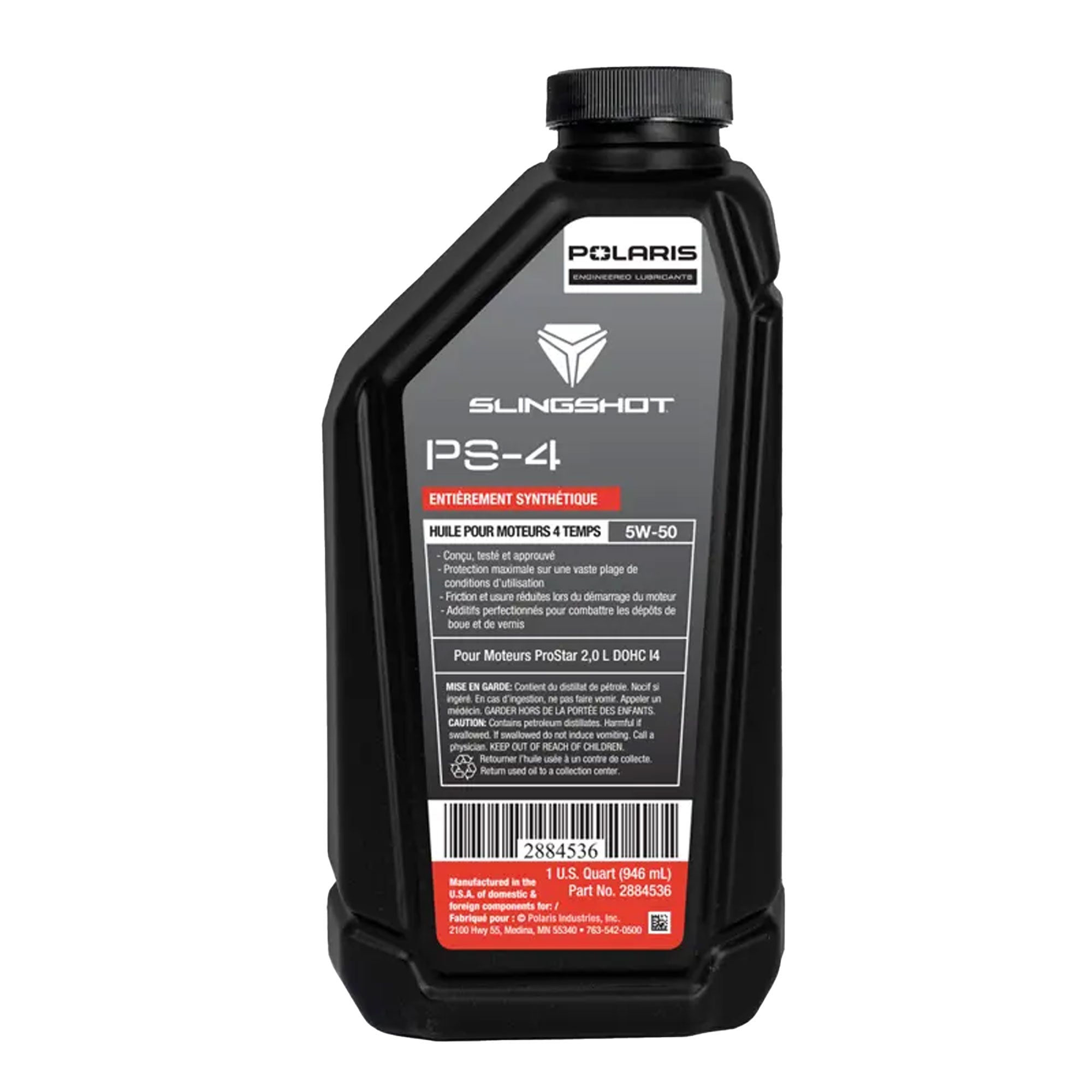 Polaris 2884536 PS-4 Full Synthetic Oil 5W-50 1qt Bottle Slingshot 4-Cycle Engine Oil