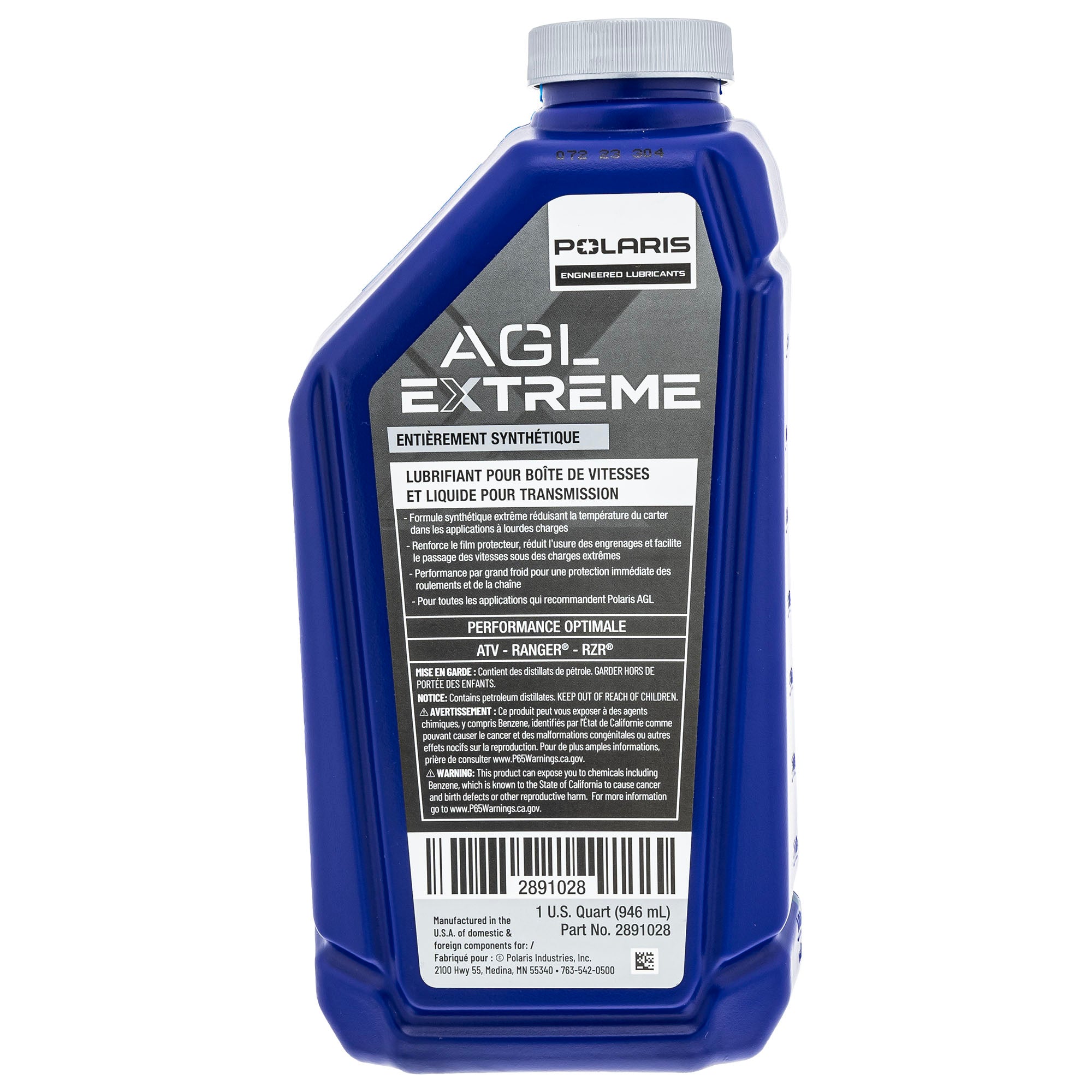Polaris 2891028 AGL Extreme Synthetic Gearcase Transmission Oil 1 Quart 1 Pk