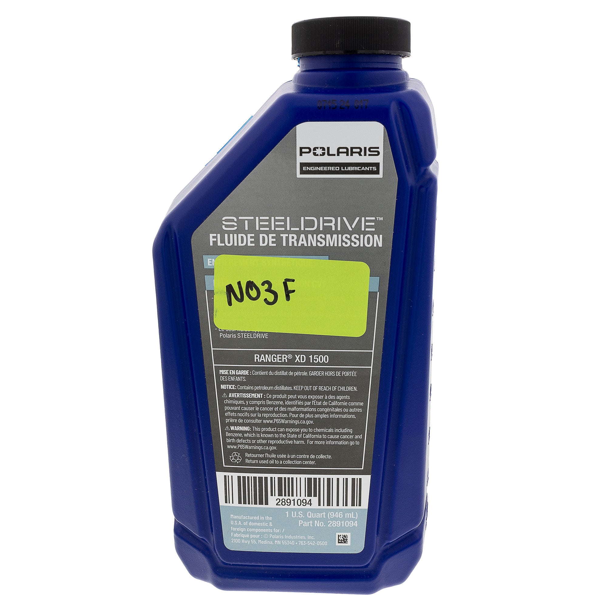 Polaris 2891094 STEELDRIVE Full Synthetic CVT Transmission Fluid 1 Quart Ranger XD1500