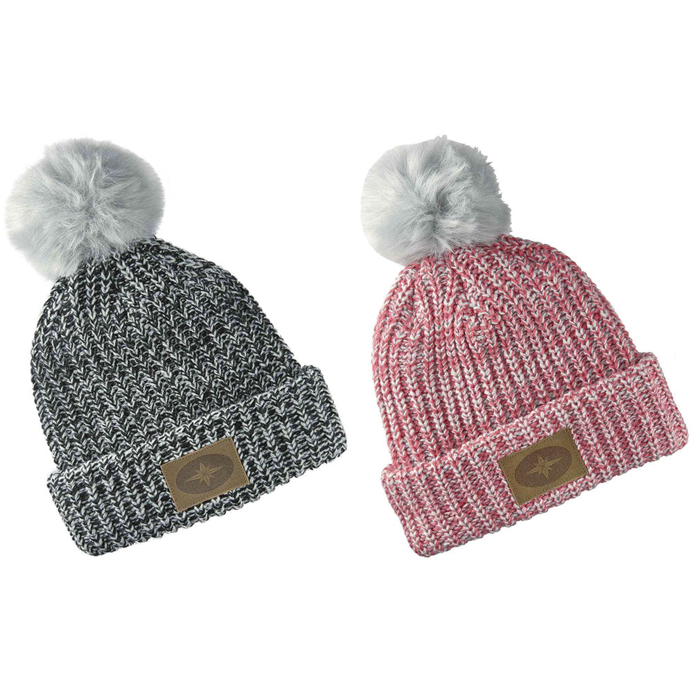 Polaris Knit POM Beanie with Leather Patch Womens