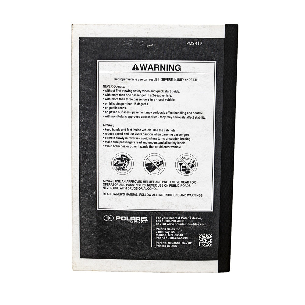 Polaris Owners Manual for 2012 RZR 800 RZR S EPS 9923518 alternate view