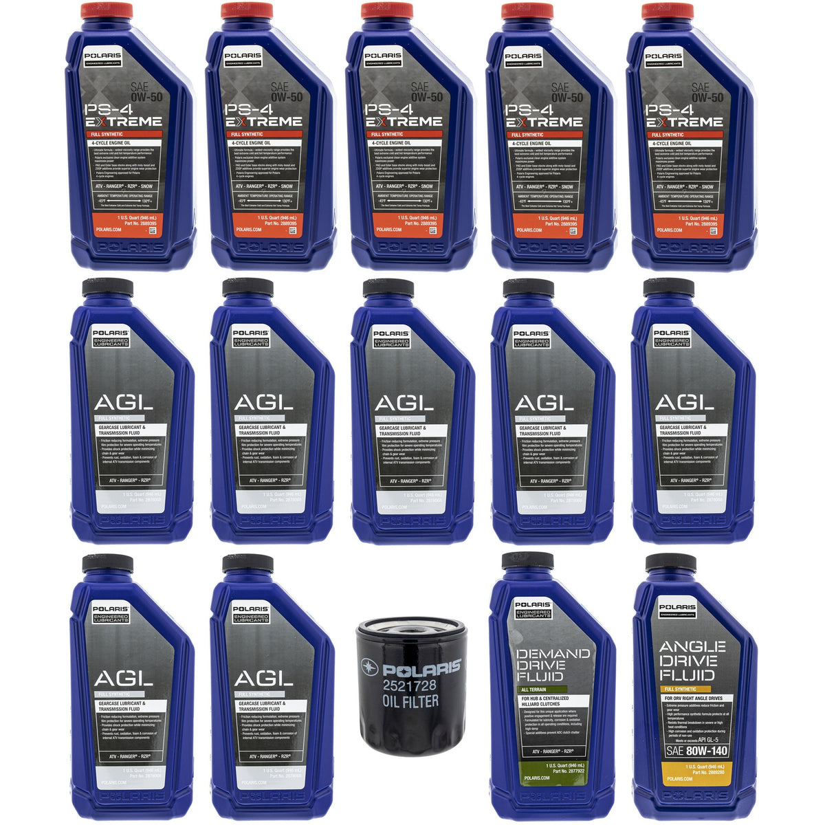 Polaris 5 Quarts PS-4 Extreme 0W-50 Oil & Drivetrain Fluid Service Kit FKFSK20133