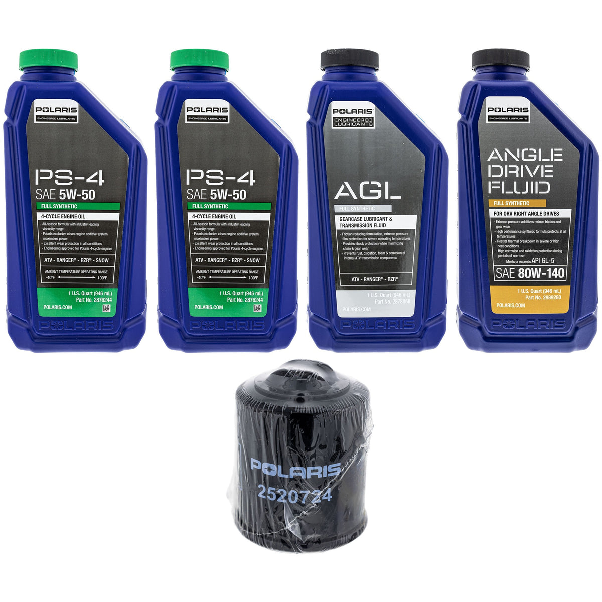 Polaris 2 Quarts PS-4 5W-50 Oil & AGL Transmission & Differential Fluid Service Kit FKFSK20135