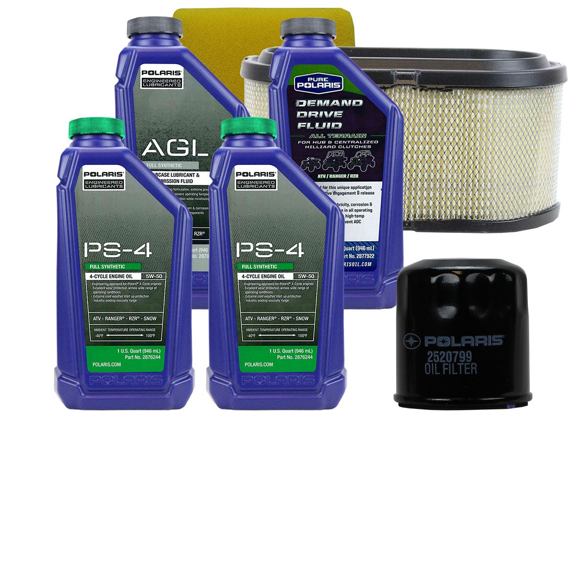 Polaris 2 Quarts PS-4 5W-50 Oil & Drivetrain Fluid Service Kit with Air Filter FKOCK10407